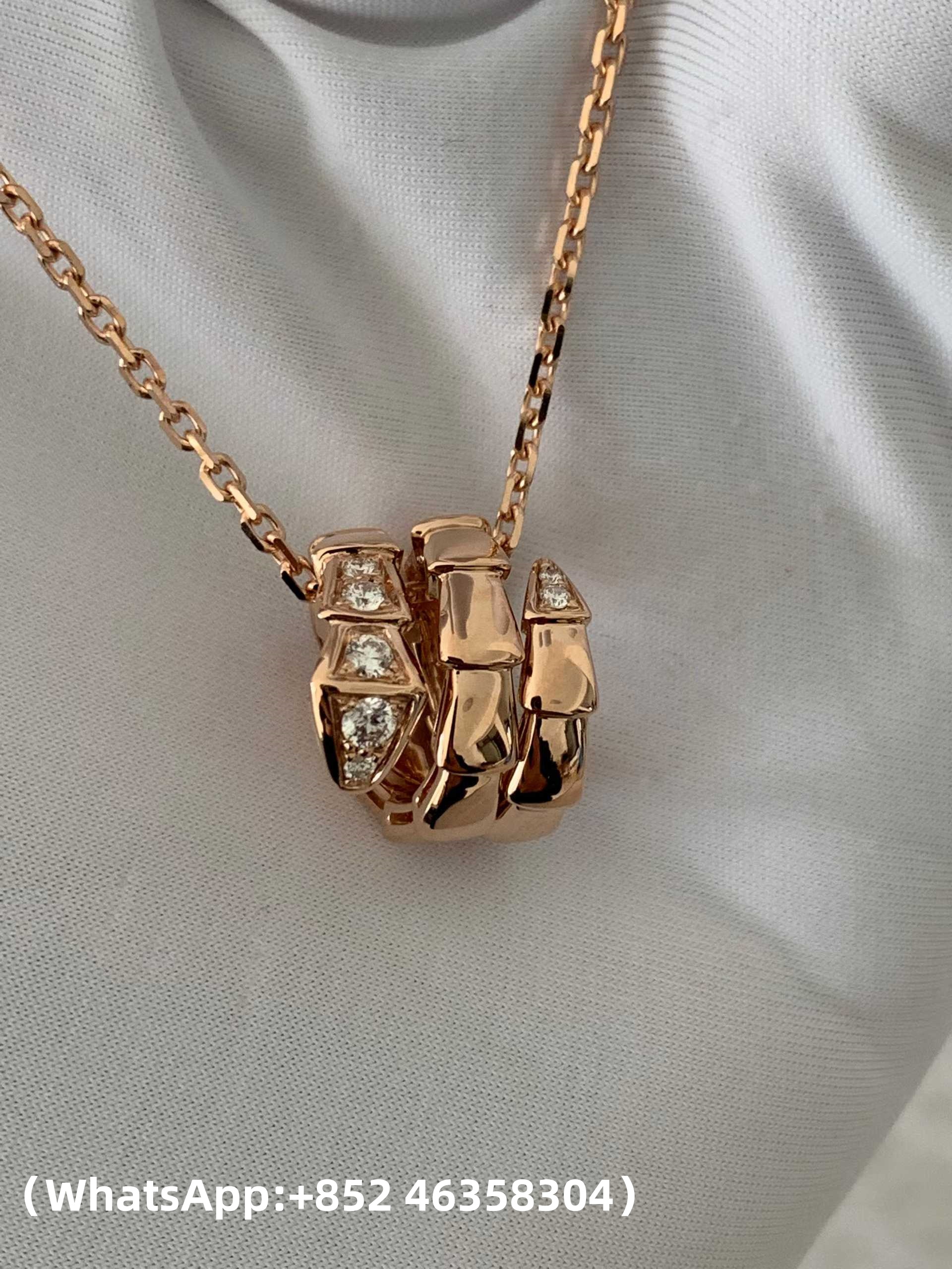 Premium 1:1 Bvlgari Serpenti Viper Pendant Necklace set with Pavé Diamonds on the Head and Tail Replica – Custom Solid 18K Rose Gold