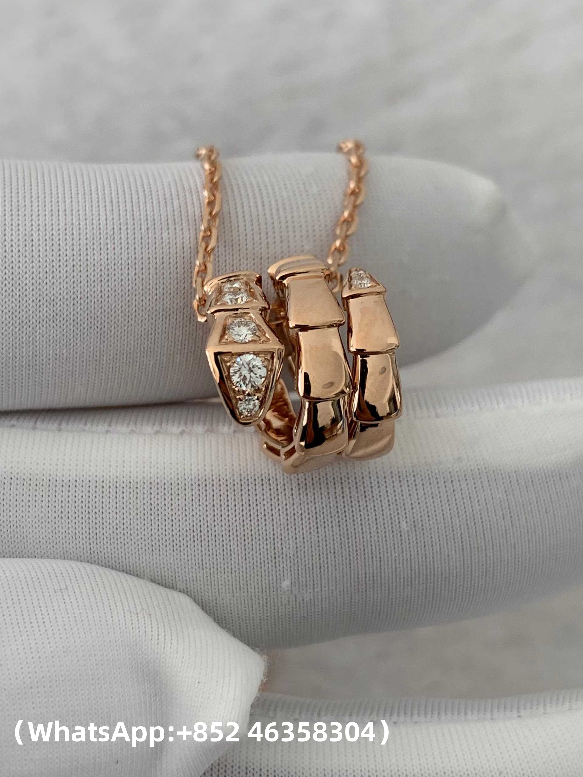 Premium 1:1 Bvlgari Serpenti Viper Pendant Necklace set with Pavé Diamonds on the Head and Tail Replica – Custom Solid 18K Rose Gold