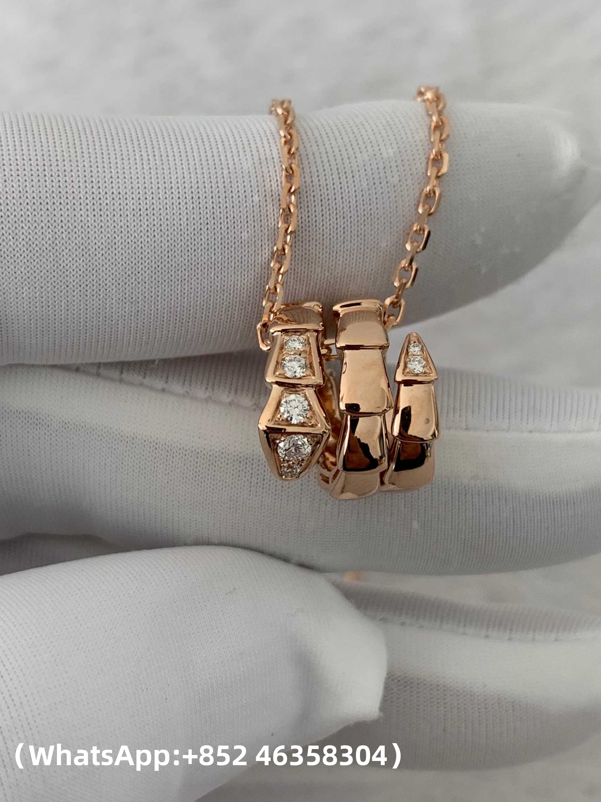 Premium 1:1 Bvlgari Serpenti Viper Pendant Necklace set with Pavé Diamonds on the Head and Tail Replica – Custom Solid 18K Rose Gold