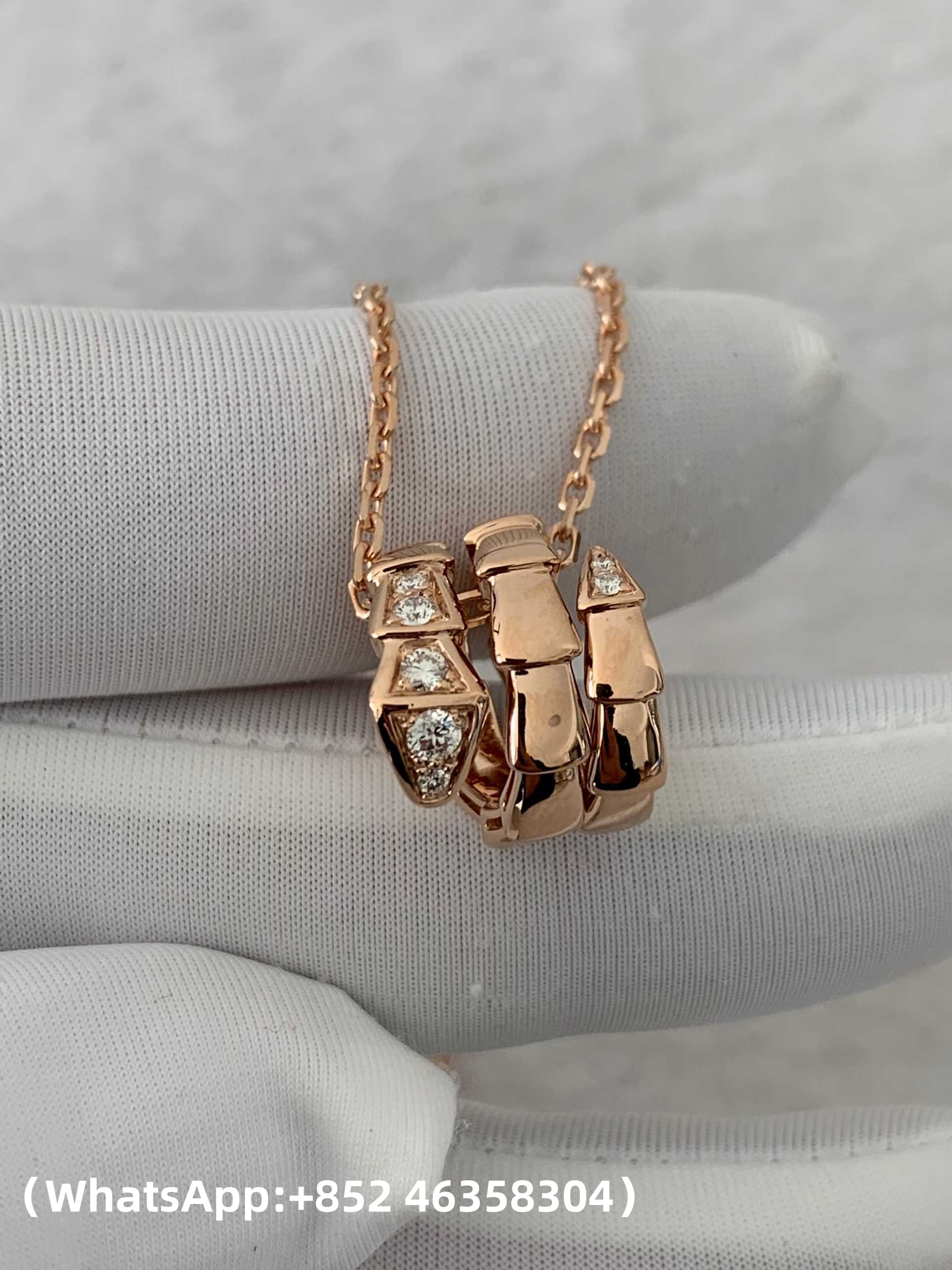Premium 1:1 Bvlgari Serpenti Viper Pendant Necklace set with Pavé Diamonds on the Head and Tail Replica – Custom Solid 18K Rose Gold