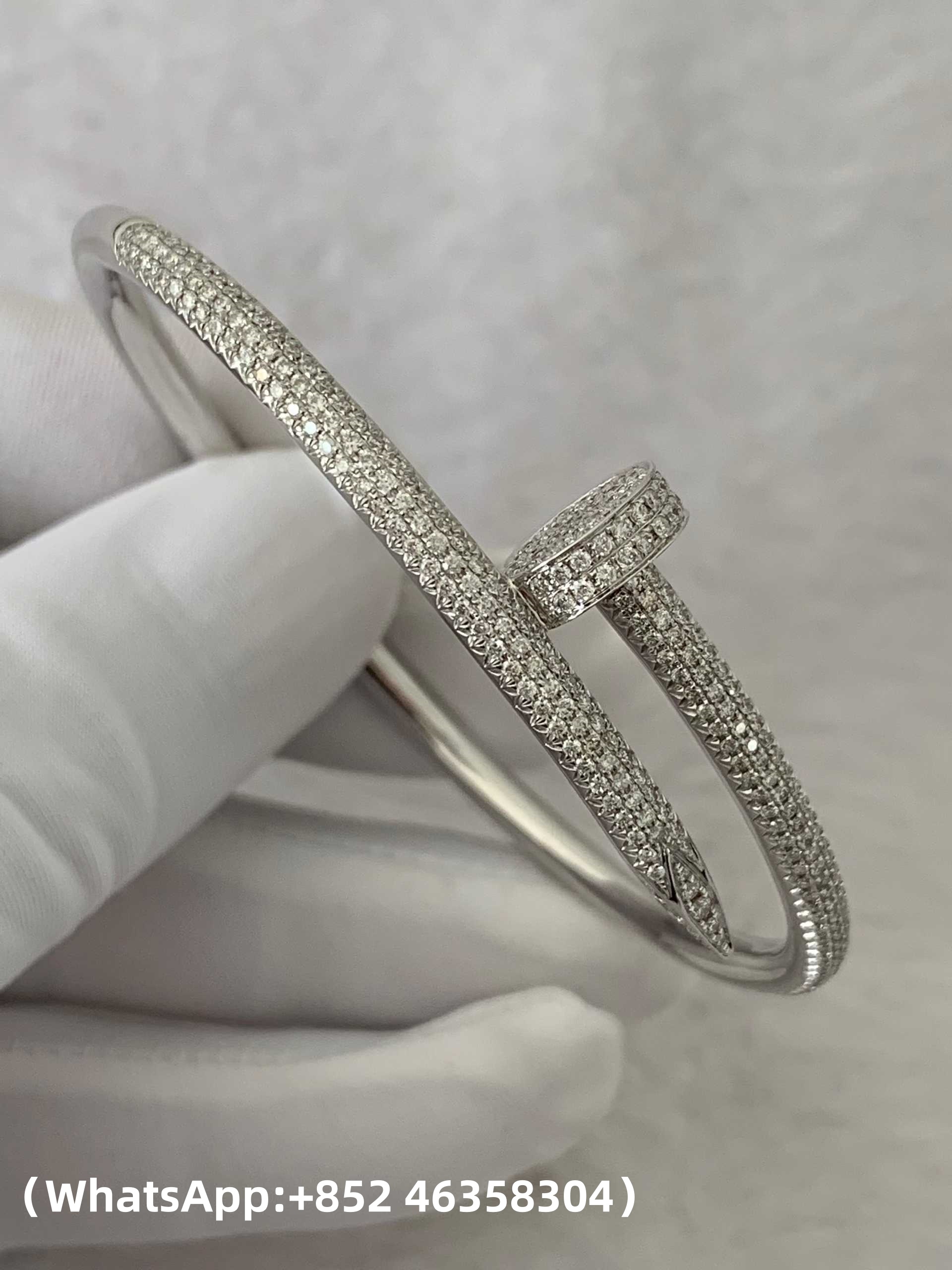 Custom Cartier Juste un Clou Bracelet, with Full Diamonds, Solid 18k White Gold