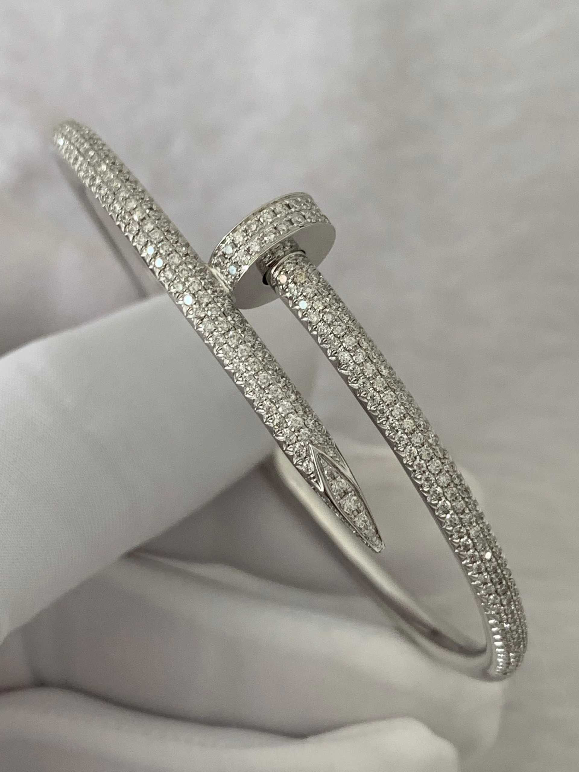 Custom Cartier Juste un Clou Bracelet, with Full Diamonds, Solid 18k White Gold