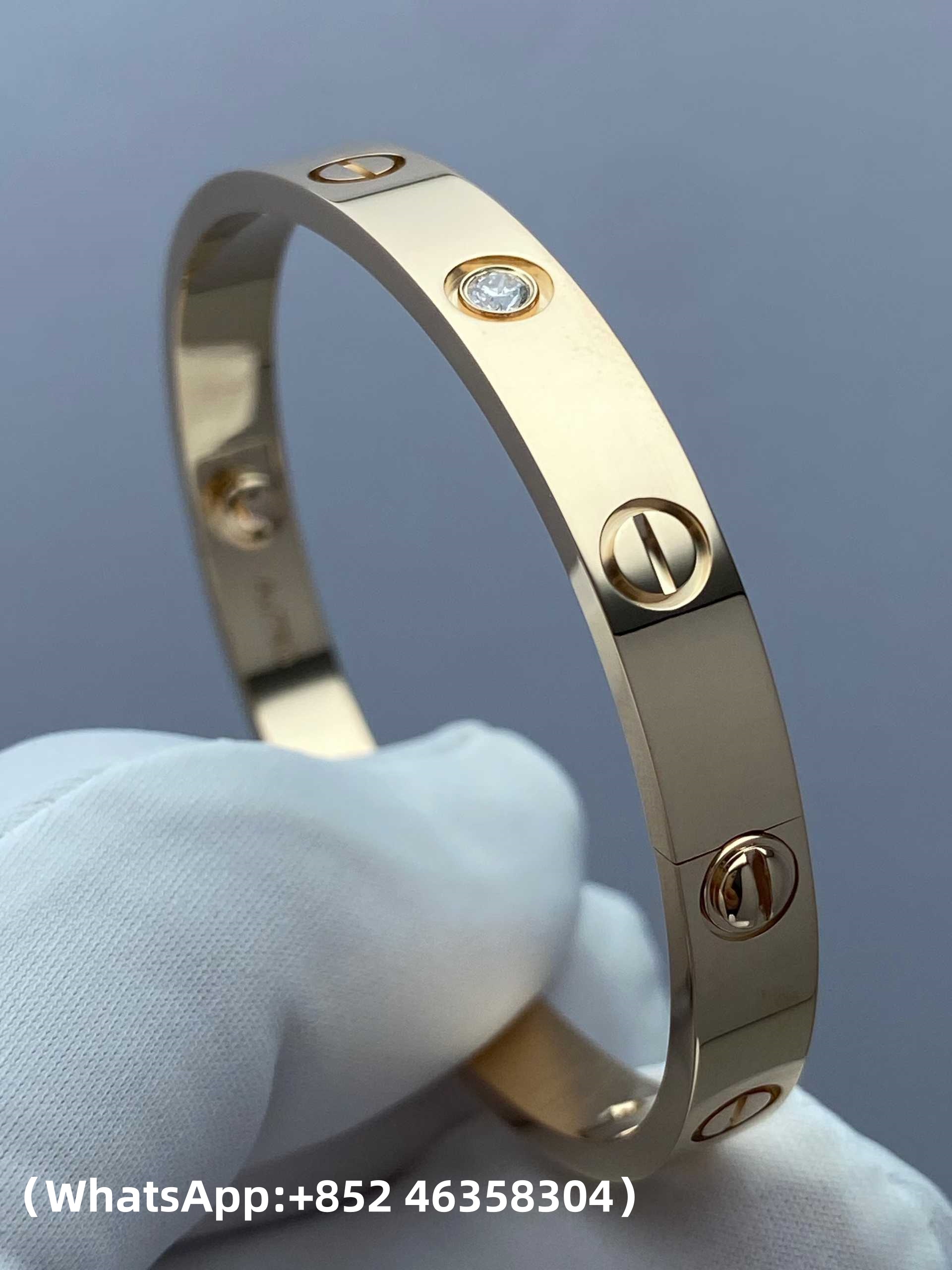 Premium 1:1 Cartier LOVE Bracelet, Classic Model, 4 Diamonds Replica – Custom Solid 18K Yellow Gold