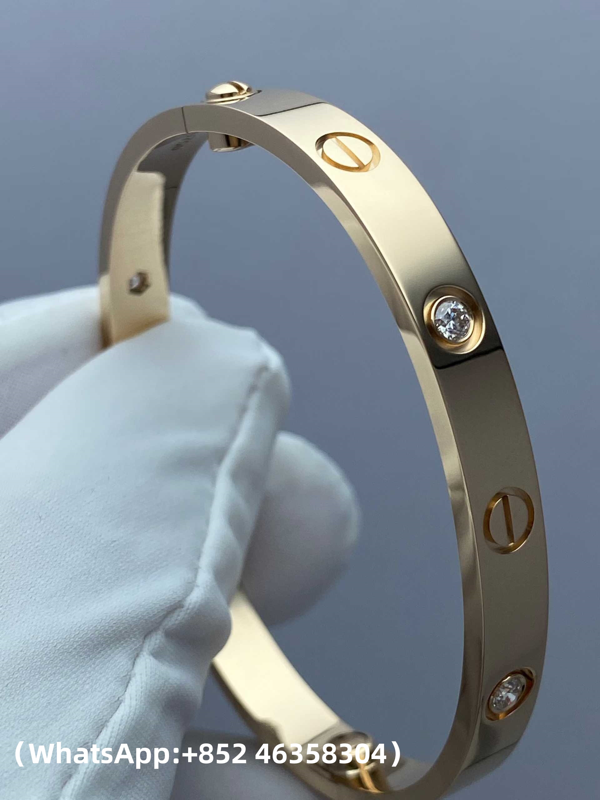 Premium 1:1 Cartier LOVE Bracelet, Classic Model, 4 Diamonds Replica – Custom Solid 18K Yellow Gold