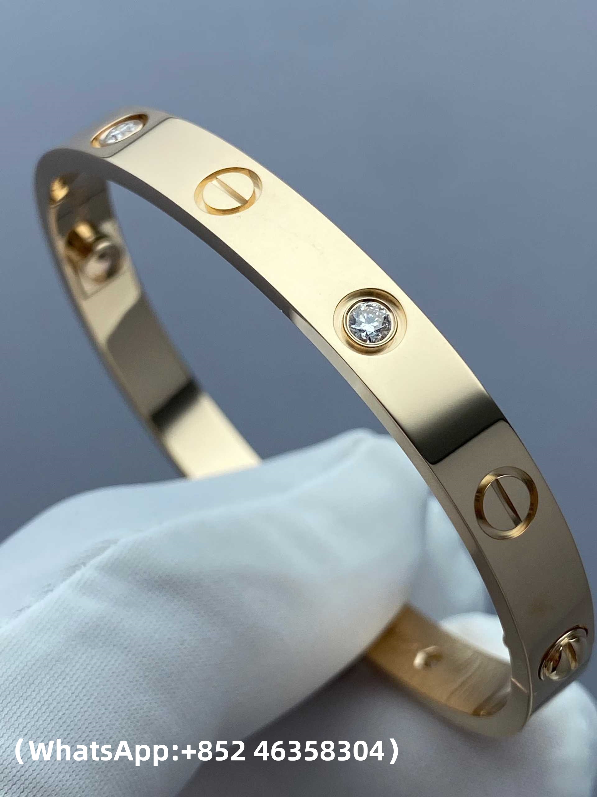 Premium 1:1 Cartier LOVE Bracelet, Classic Model, 4 Diamonds Replica – Custom Solid 18K Yellow Gold