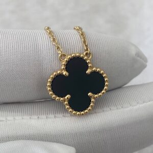 Premium 1:1 Van Cleef & Arpels Vintage Alhambra Pendant,Onyx Replica – Custom Solid 18K Yellow Gold