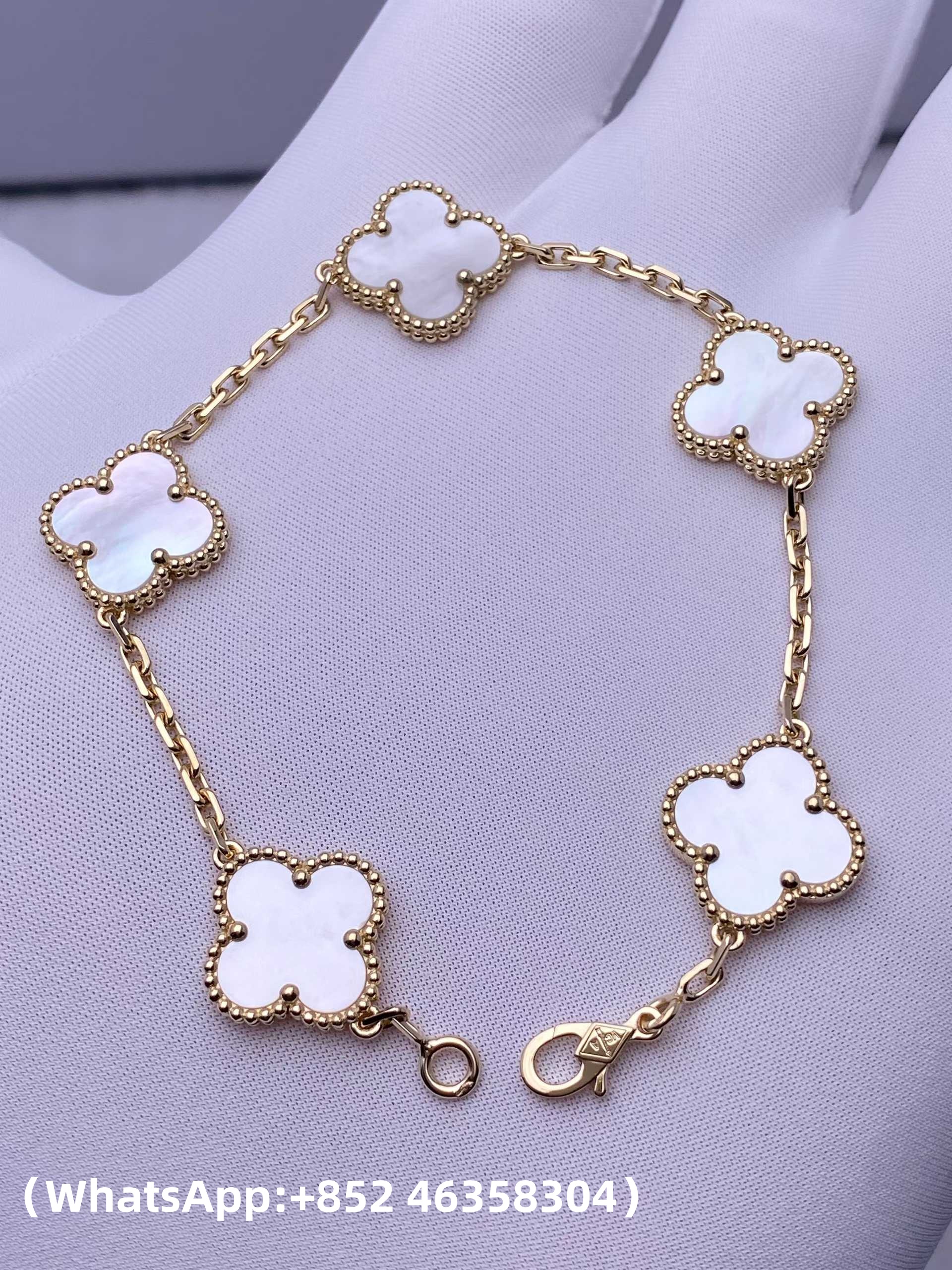 Premium 1:1 Van Cleef & Arpels Vintage Alhambra Bracelet, 5 motifs, Mother-Of-Pearl Replica – Custom Solid 18K Yellow Gold