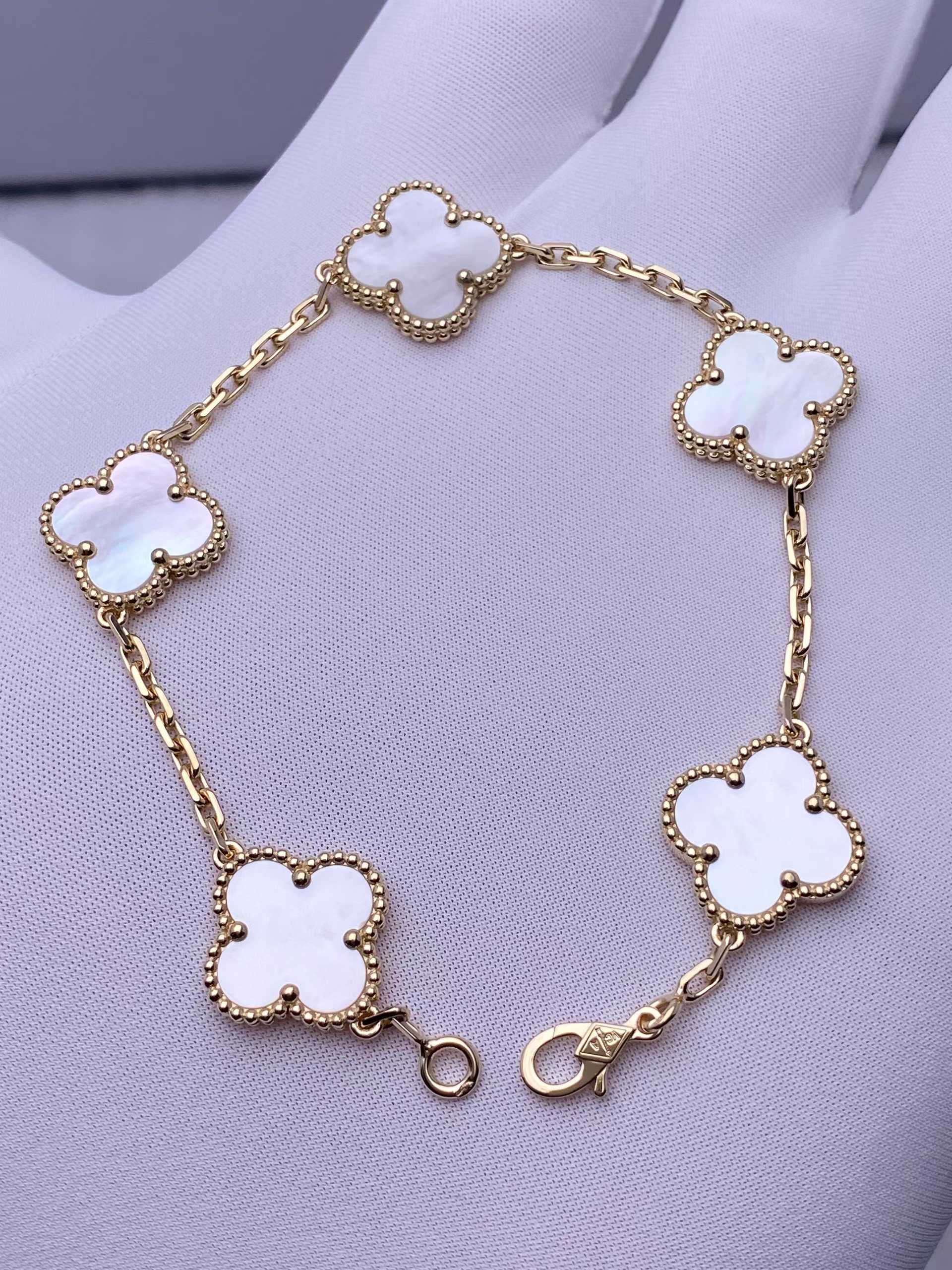 Premium 1:1 Van Cleef & Arpels Vintage Alhambra Bracelet, 5 motifs, Mother-Of-Pearl Replica – Custom Solid 18K Yellow Gold