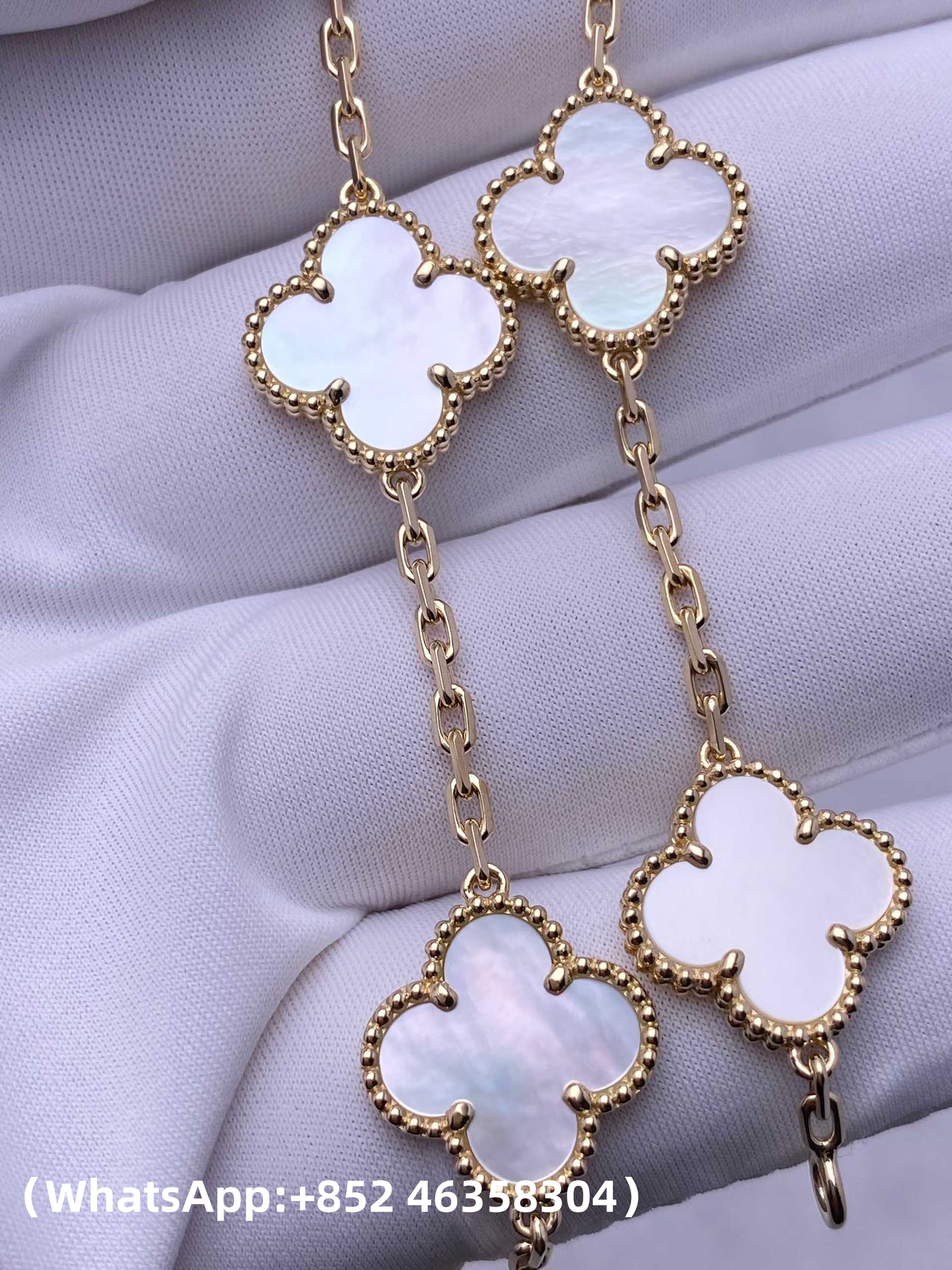 Premium 1:1 Van Cleef & Arpels Vintage Alhambra Bracelet, 5 motifs, Mother-Of-Pearl Replica – Custom Solid 18K Yellow Gold