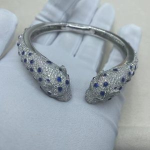 Premium 1:1 Cartier Panthère De Cartier Bracelet, Sapphires and Paved Diamonds Replica – Custom Solid 18K White Gold