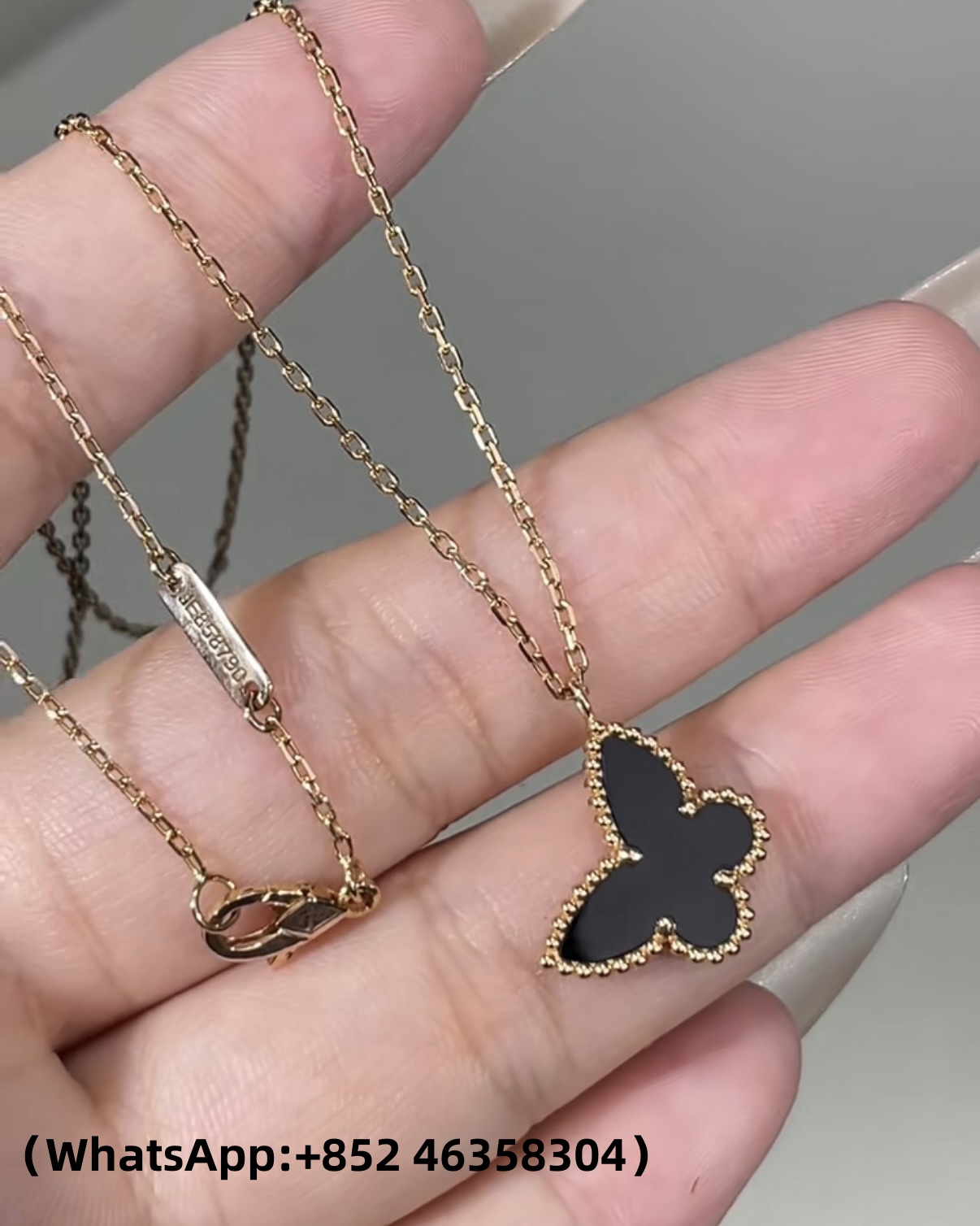 Premium 1:1 Van Cleef & Arpels Sweet Butterflies Pendant, Onyx Replica – Custom Solid 18K Yellow Gold
