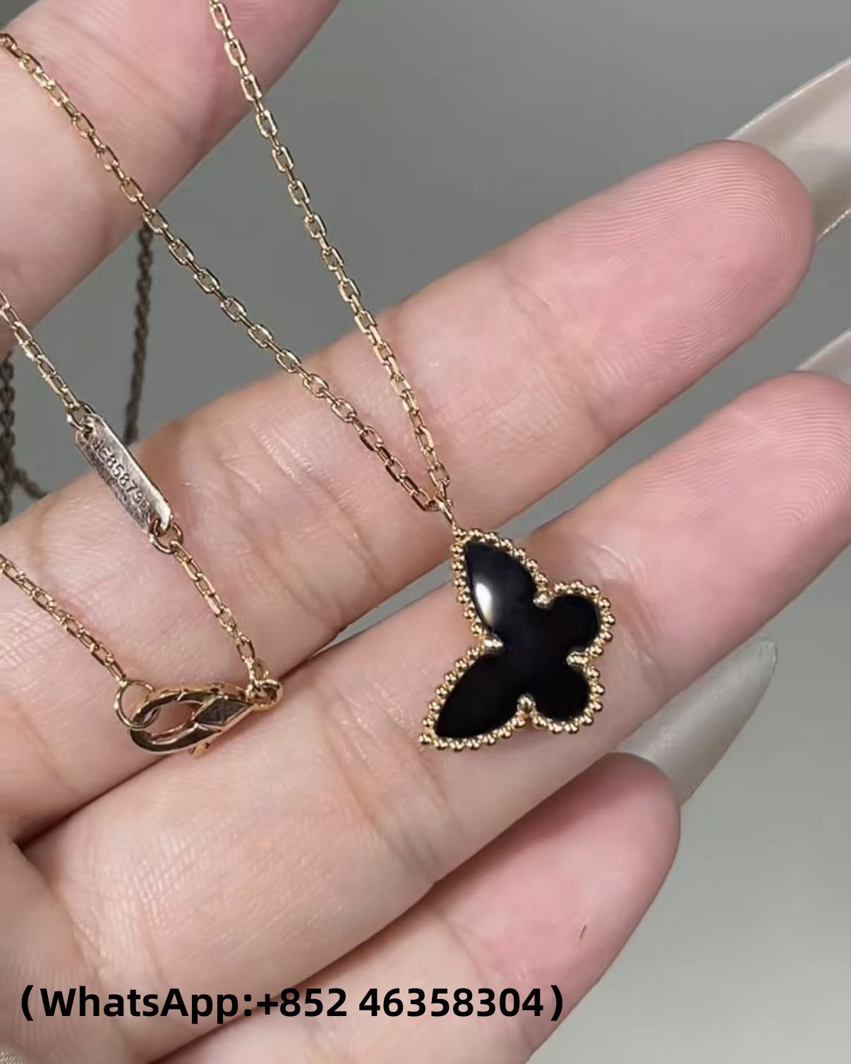 Premium 1:1 Van Cleef & Arpels Sweet Butterflies Pendant, Onyx Replica – Custom Solid 18K Yellow Gold