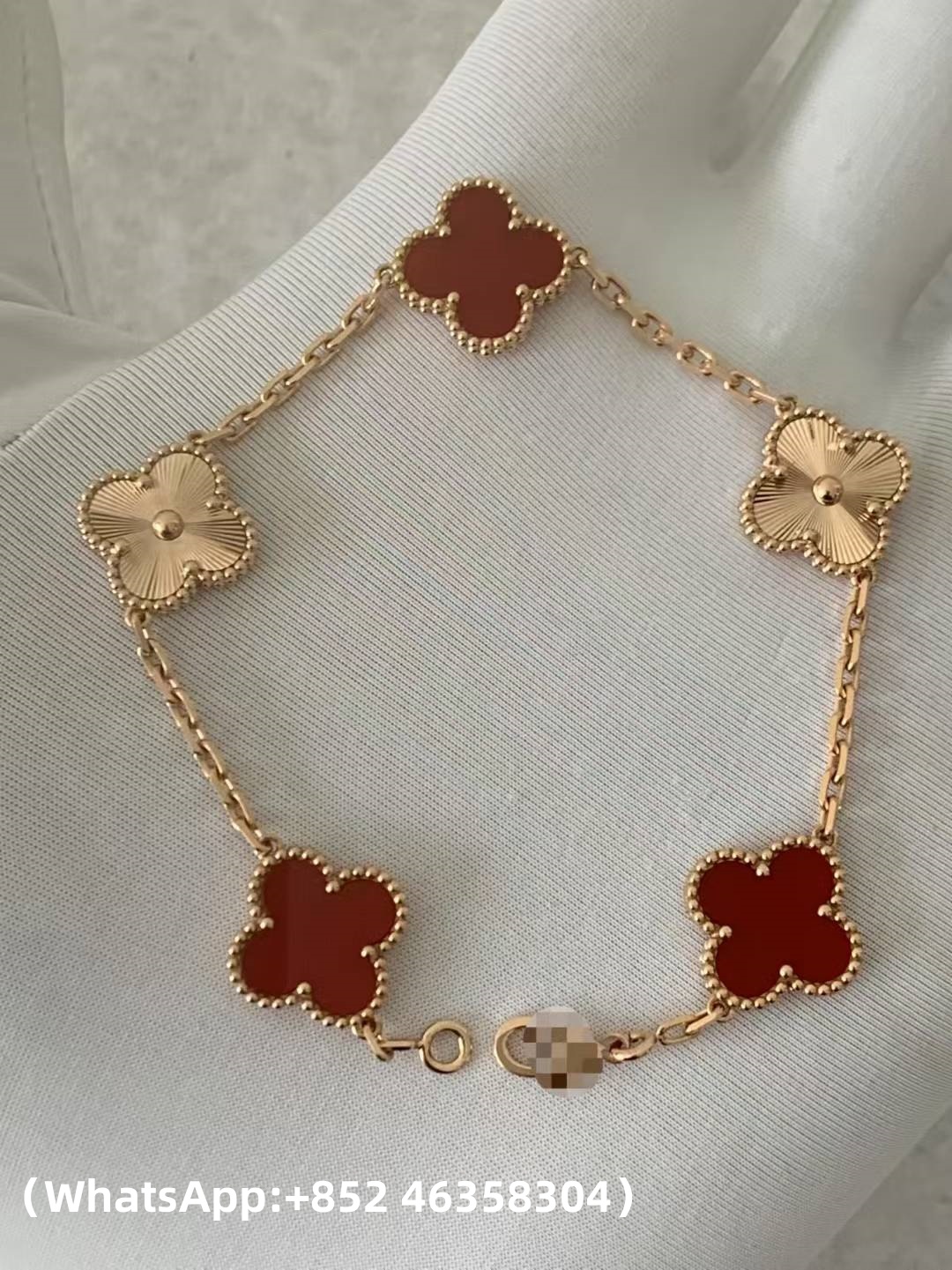 Premium 1:1 Van Cleef & Arpels Vintage Alhambra Bracelet, 5 Motifs, Carnelian Replica – Custom Solid 18K Rose Gold
