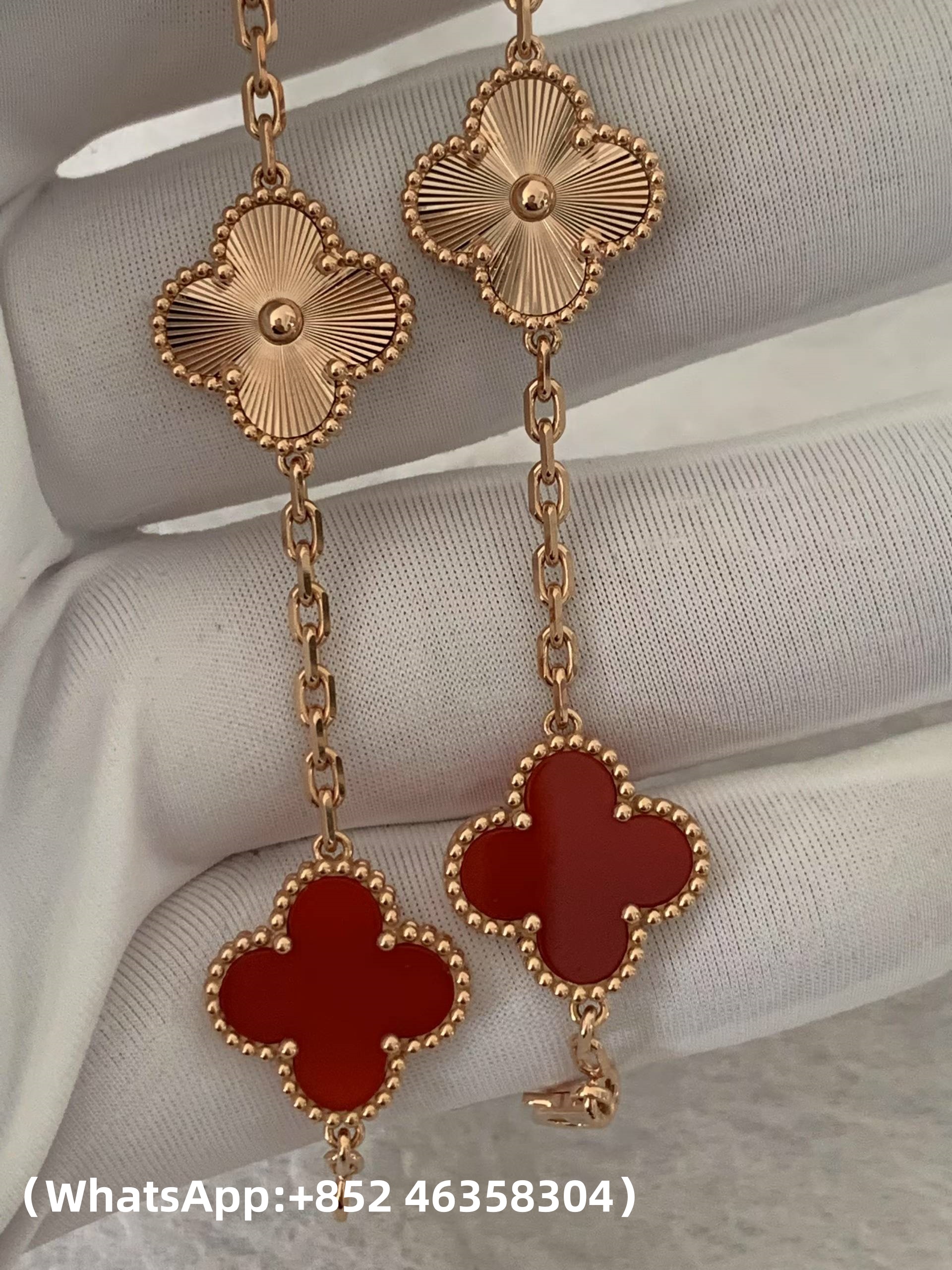 Premium 1:1 Van Cleef & Arpels Vintage Alhambra Bracelet, 5 Motifs, Carnelian Replica – Custom Solid 18K Rose Gold