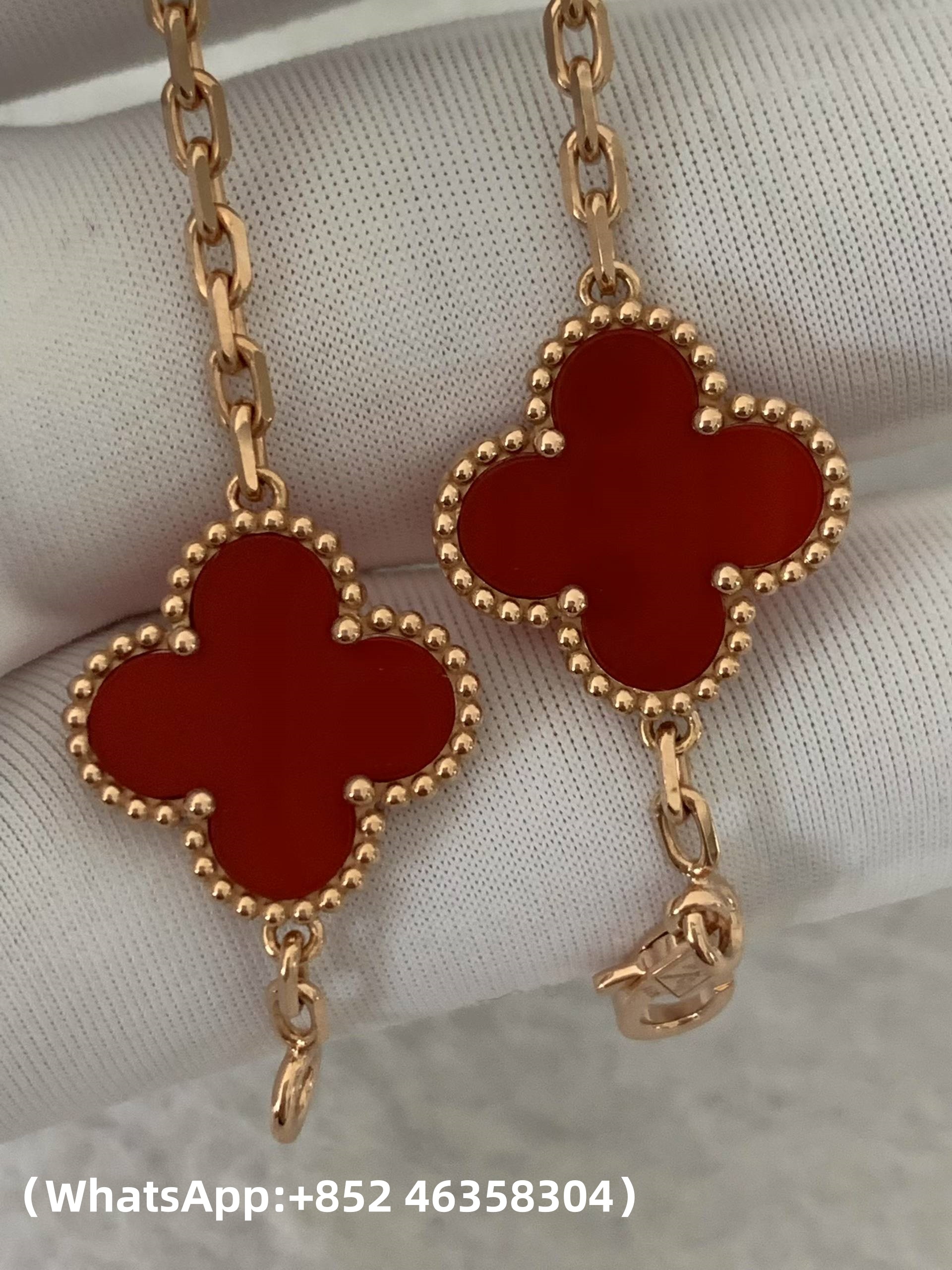Premium 1:1 Van Cleef & Arpels Vintage Alhambra Bracelet, 5 Motifs, Carnelian Replica – Custom Solid 18K Rose Gold
