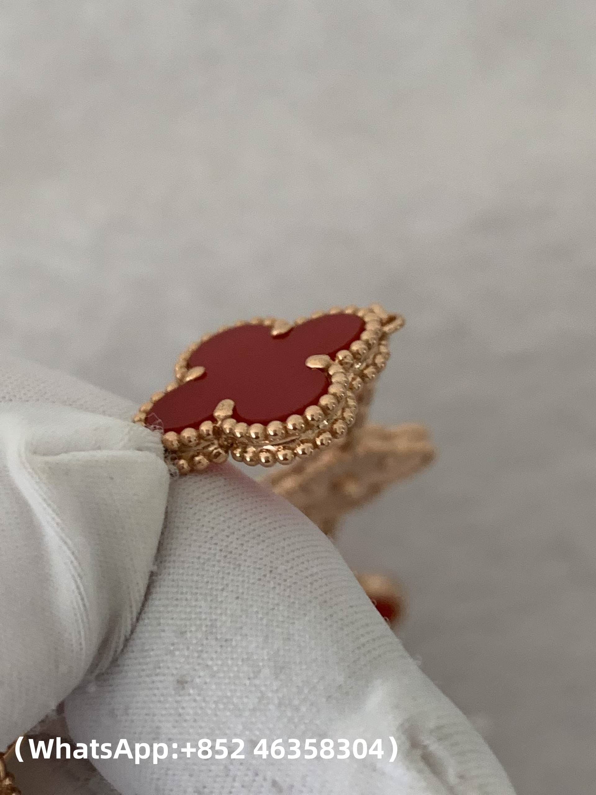 Premium 1:1 Van Cleef & Arpels Vintage Alhambra Bracelet, 5 Motifs, Carnelian Replica – Custom Solid 18K Rose Gold