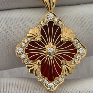 Premium 1:1 Buccellati Opera Tulle Gold Pendant with Red Enamel Background Replica – Custom Solid 18k Yellow Gold