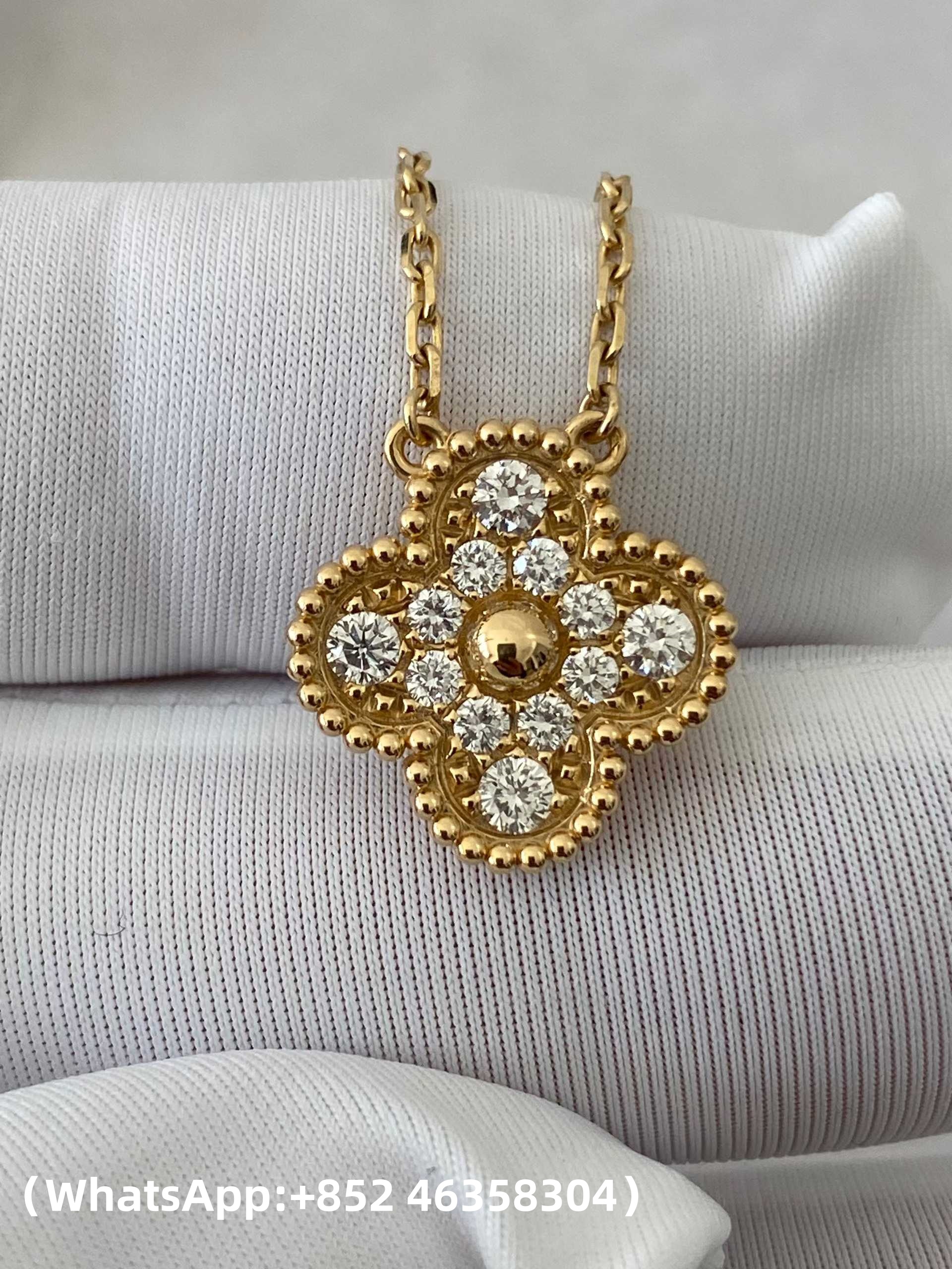 Premium 1:1 Van Cleef & Arpels Vintage Alhambra Pendant, Diamond Replica – Custom Solid 18K Yellow Gold