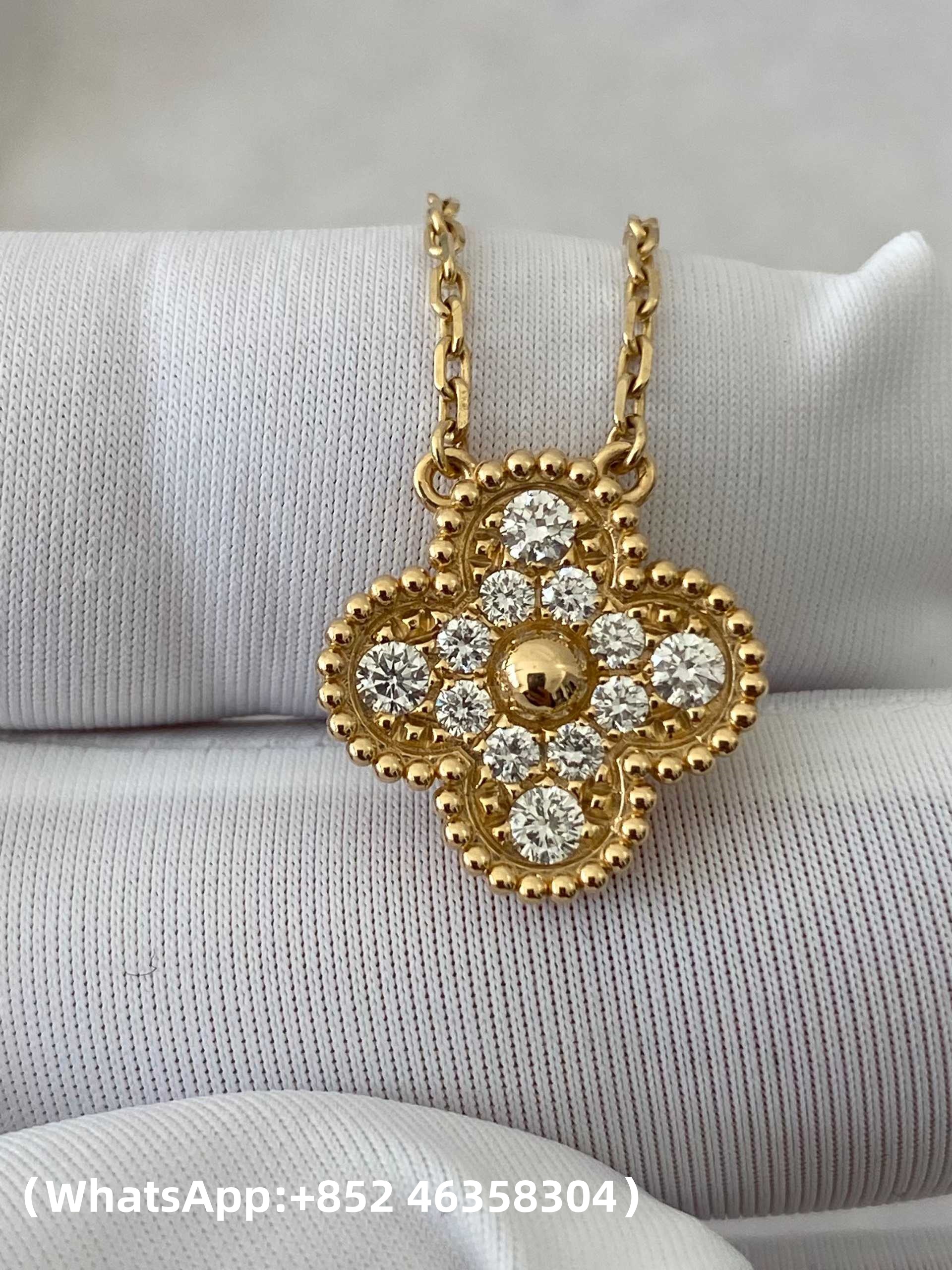 Premium 1:1 Van Cleef & Arpels Vintage Alhambra Pendant, Diamond Replica – Custom Solid 18K Yellow Gold