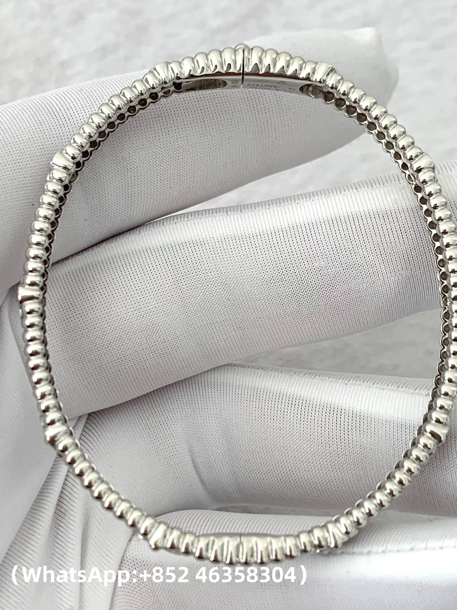 Premium 1:1 Van Cleef & Arpels Perlée Sweet Clovers Bracelet, Medium Model Diamond Replica – Custom Solid 18K White Gold