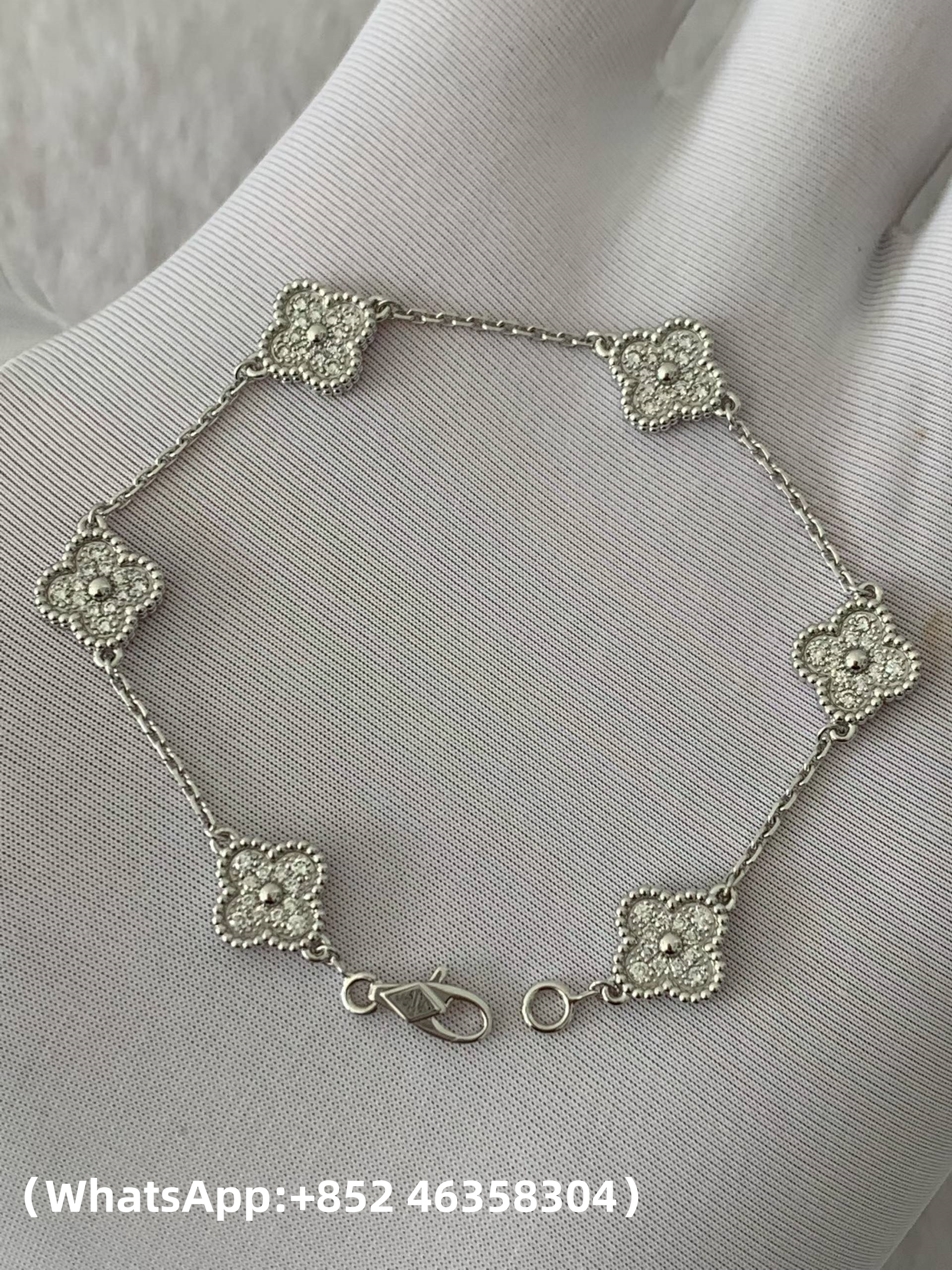 Premium 1:1 Van Cleef & Arpels Sweet Alhambra Bracelet, 6 Motifs, Diamond Replica – Custom Solid 18K White Gold
