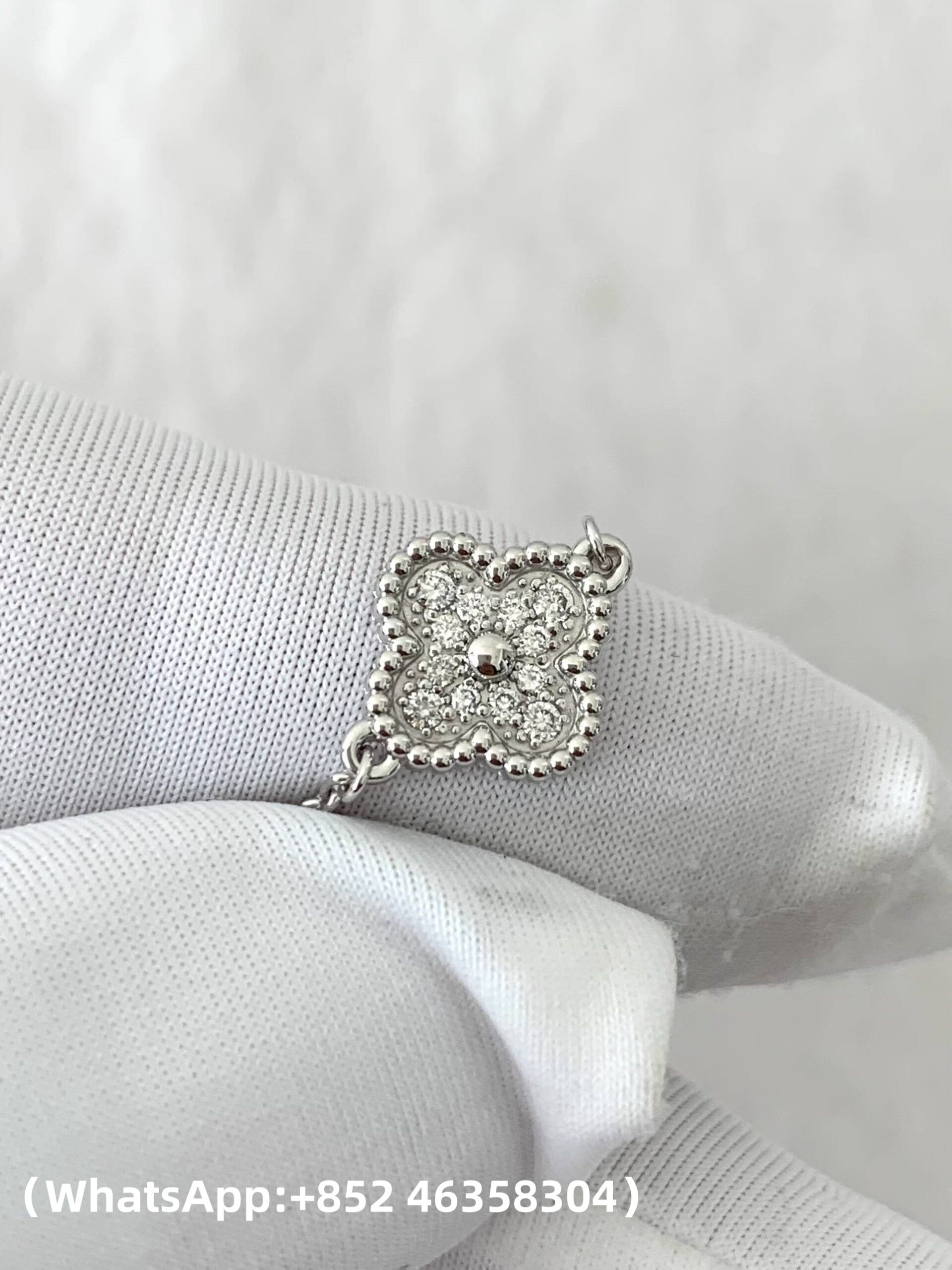 Premium 1:1 Van Cleef & Arpels Sweet Alhambra Bracelet, 6 Motifs, Diamond Replica – Custom Solid 18K White Gold