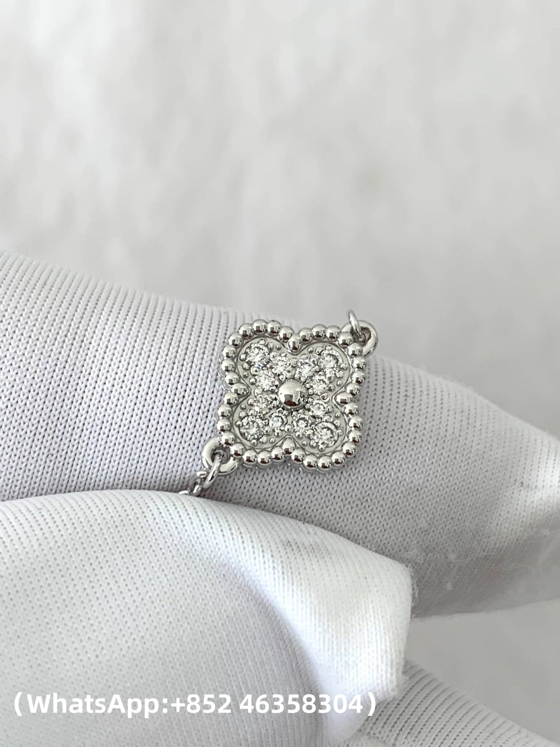 Premium 1:1 Van Cleef & Arpels Sweet Alhambra Bracelet, 6 Motifs, Diamond Replica – Custom Solid 18K White Gold