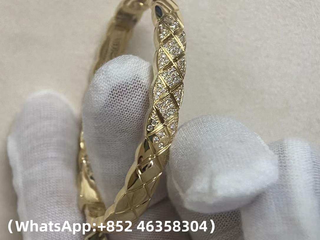 Premium 1:1 Chanle Coco Crush Bracelet Quilted Motif, Diamonds Replica – Custom Solid 18k Yellow Gold