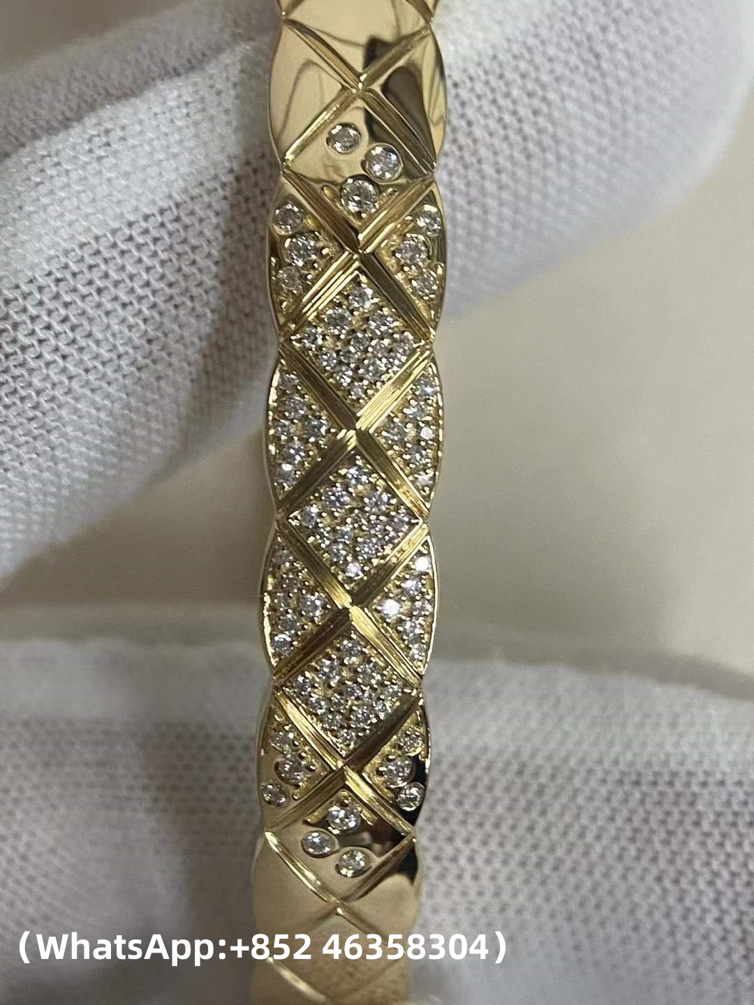 Premium 1:1 Chanle Coco Crush Bracelet Quilted Motif, Diamonds Replica – Custom Solid 18k Yellow Gold