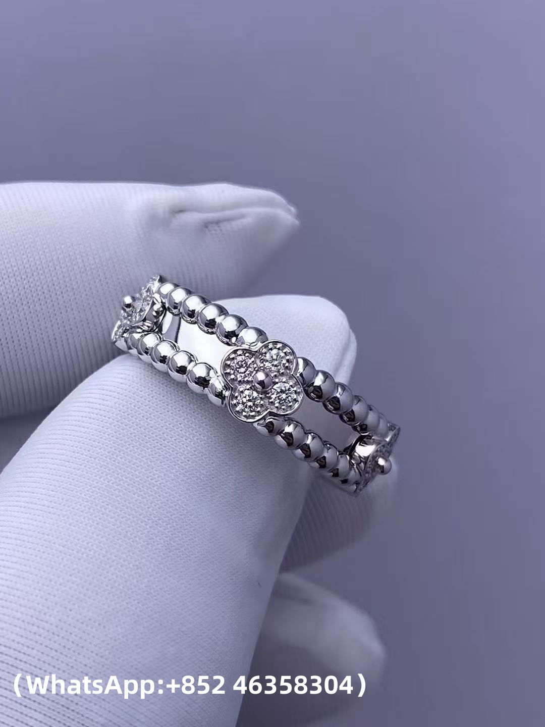 Custom Van Cleef & Arpels Perlée Sweet Clovers Ring