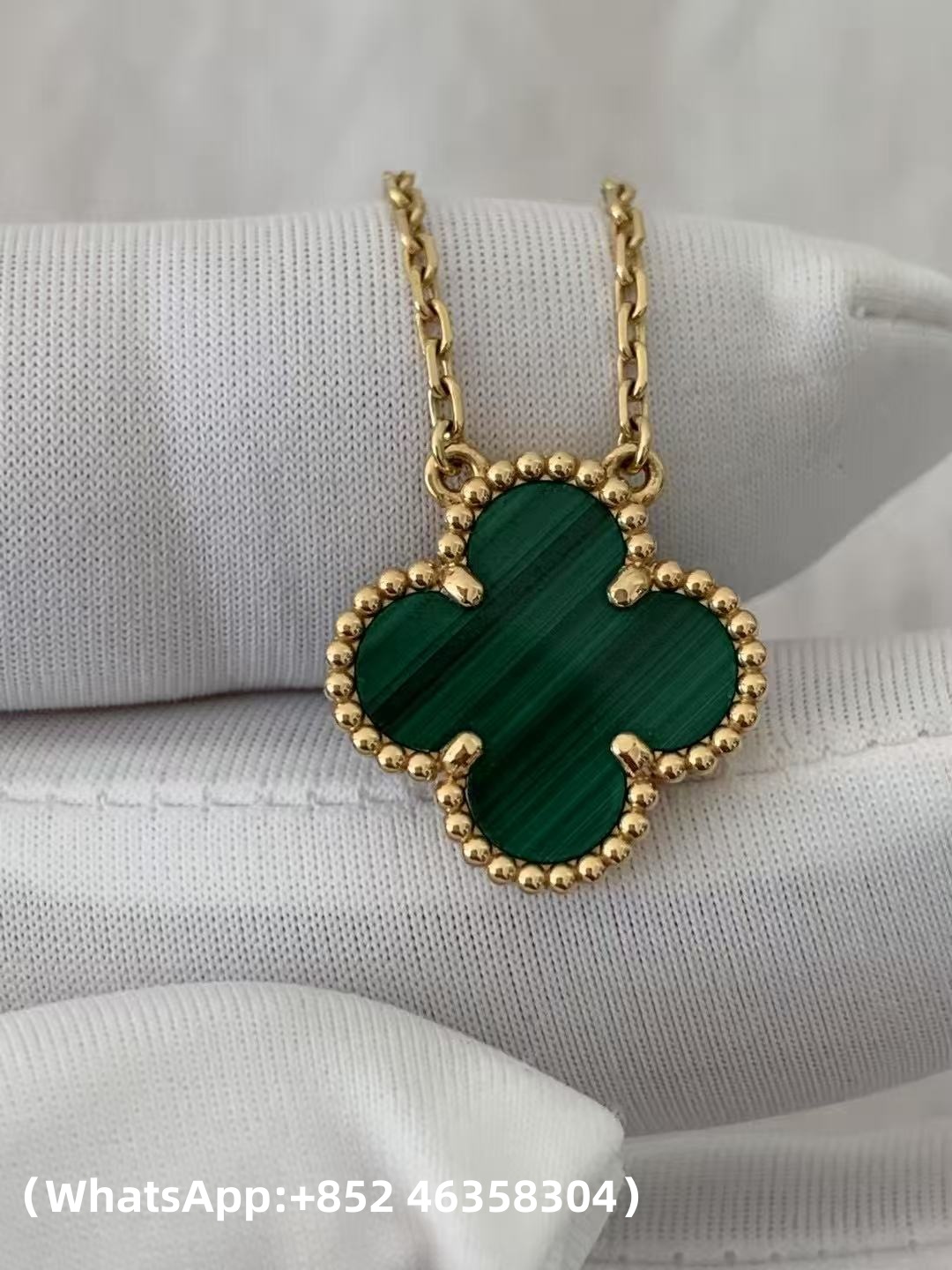 Custom Van Cleef & Arpels Vintage Alhambra Malachite Pendant