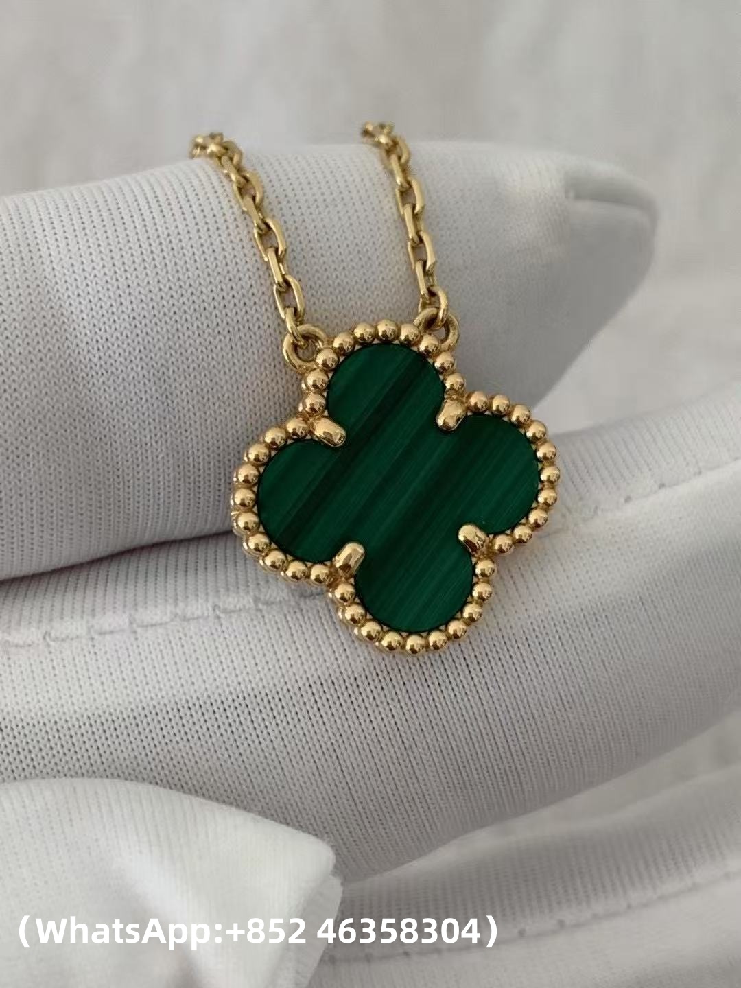 Custom Van Cleef & Arpels Vintage Alhambra Malachite Pendant