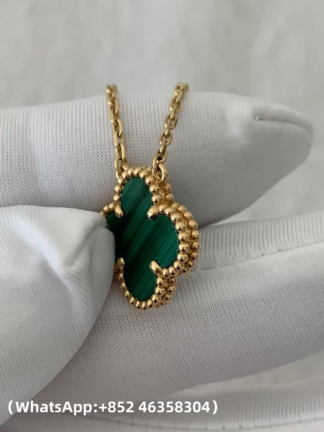 Custom Van Cleef & Arpels Vintage Alhambra Malachite Pendant
