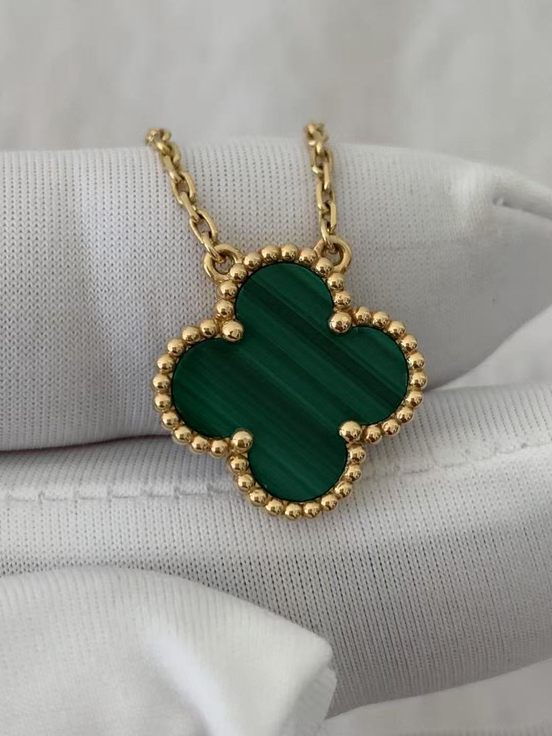 Custom Van Cleef & Arpels Vintage Alhambra Malachite Pendant