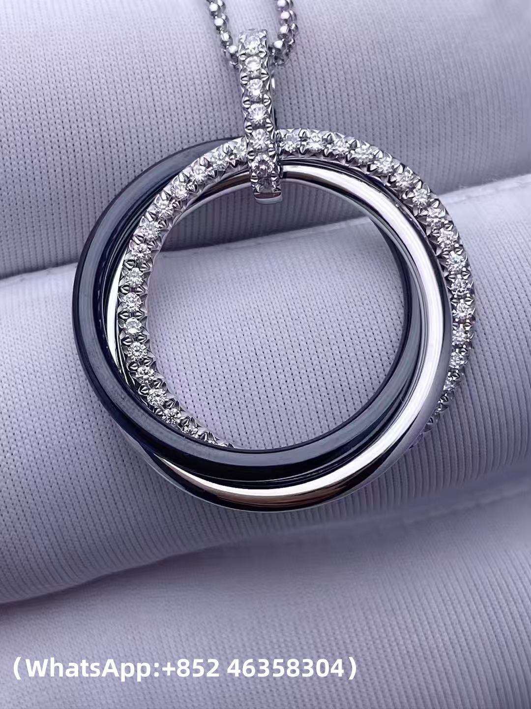 Custom Cartier Trinity Pendant Ceramic Diamonds