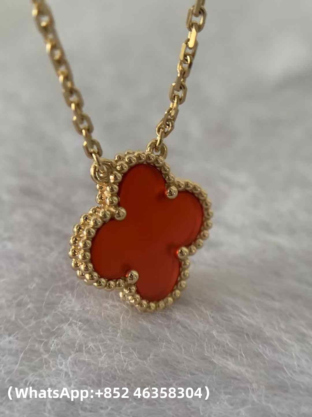 Custom Van Cleef & Arpels Vintage Alhambra Pendant Carnelian