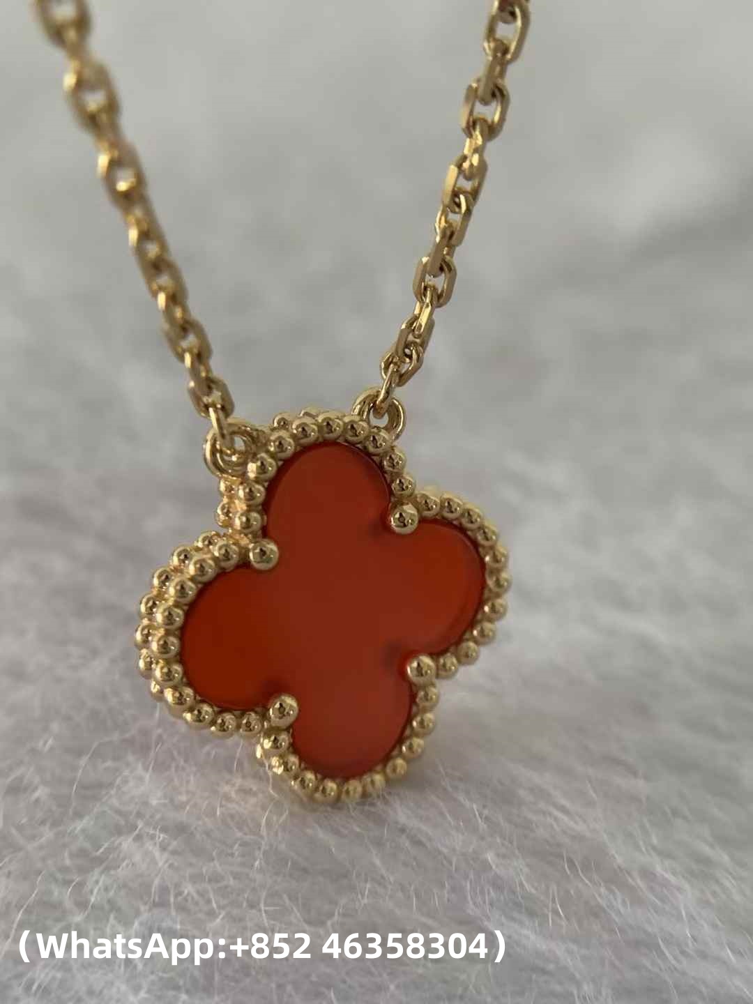 Custom Van Cleef & Arpels Vintage Alhambra Pendant Carnelian