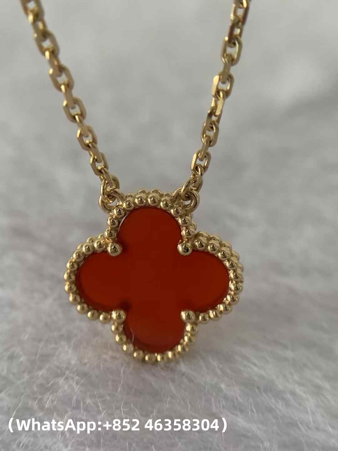 Custom Van Cleef & Arpels Vintage Alhambra Pendant Carnelian
