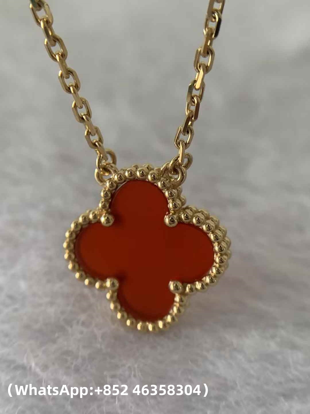 Custom Van Cleef & Arpels Vintage Alhambra Pendant Carnelian