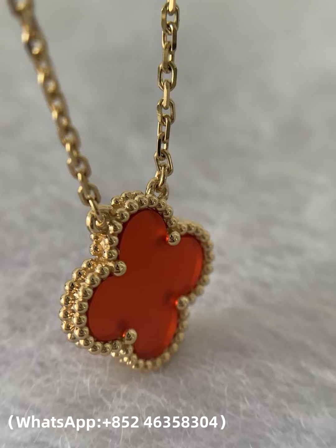 Custom Van Cleef & Arpels Vintage Alhambra Pendant Carnelian