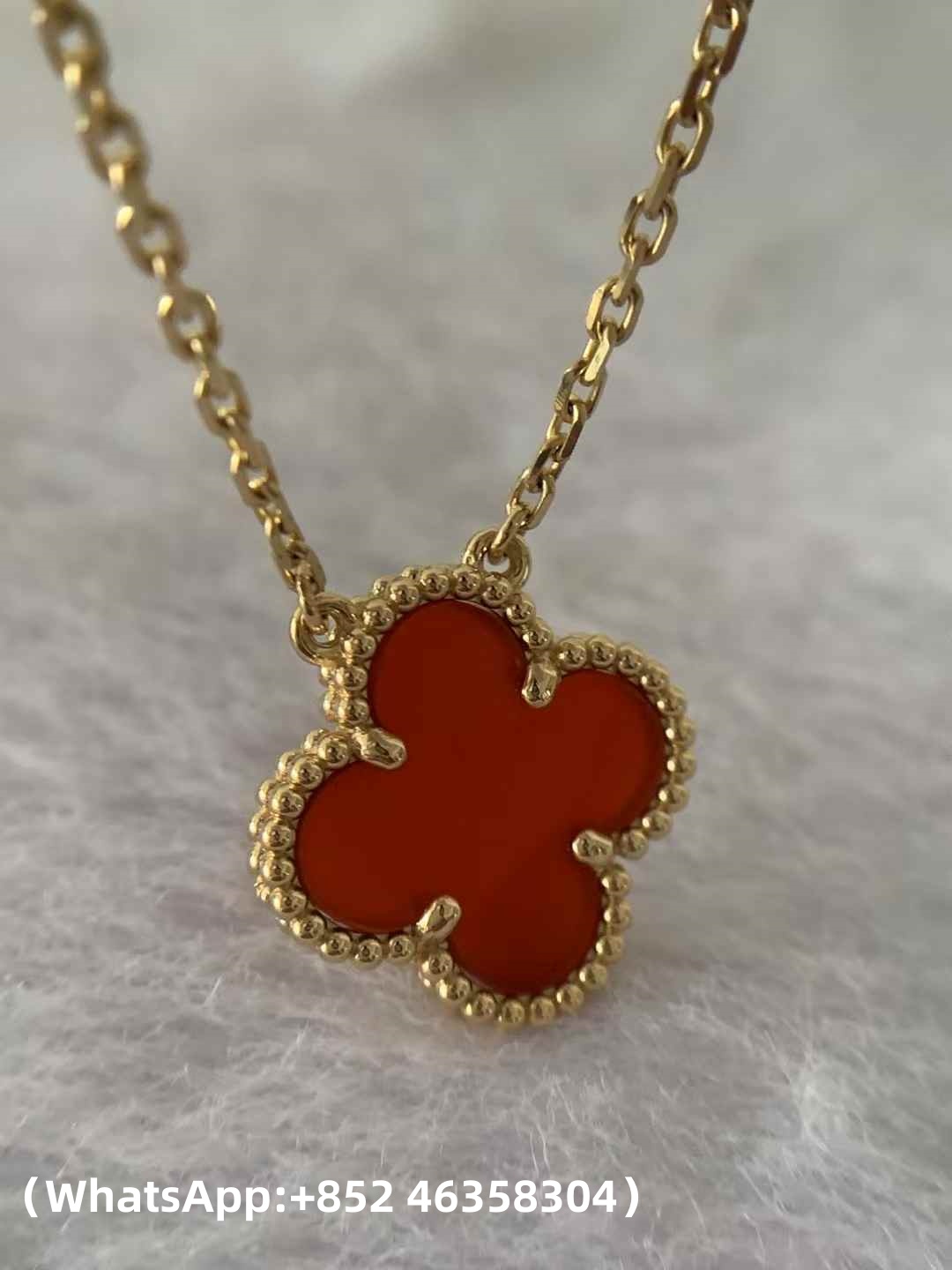 Custom Van Cleef & Arpels Vintage Alhambra Pendant Carnelian
