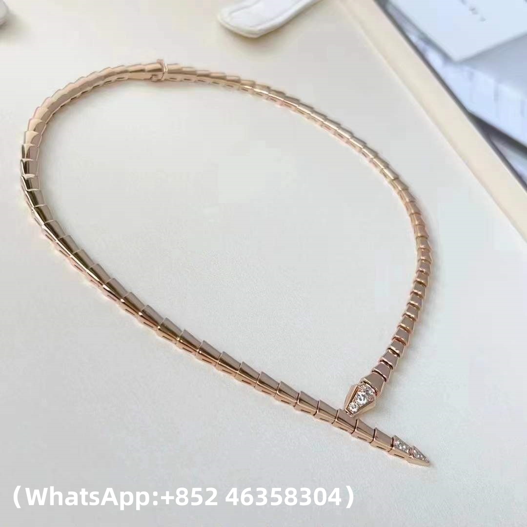 Custom Bvlgari Serpenti Viper Thin Necklace set with Pavé Diamonds on the Head and Tail