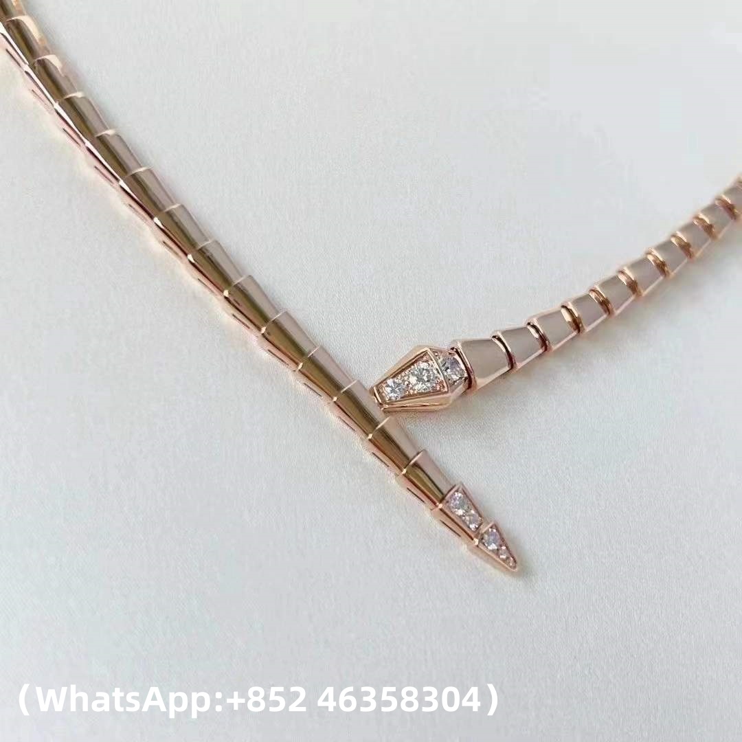 Custom Bvlgari Serpenti Viper Thin Necklace set with Pavé Diamonds on the Head and Tail