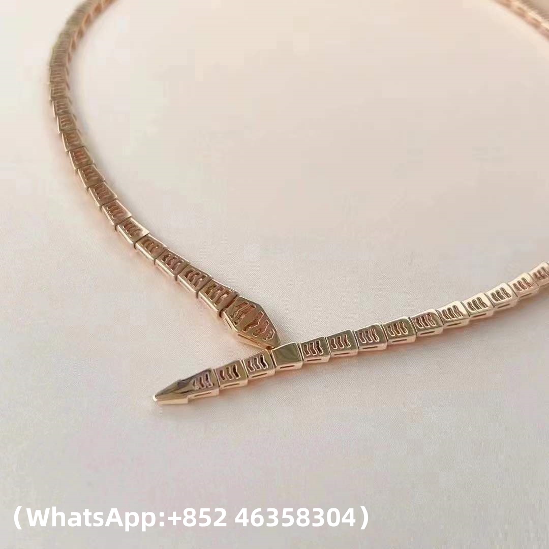 Custom Bvlgari Serpenti Viper Thin Necklace set with Pavé Diamonds on the Head and Tail