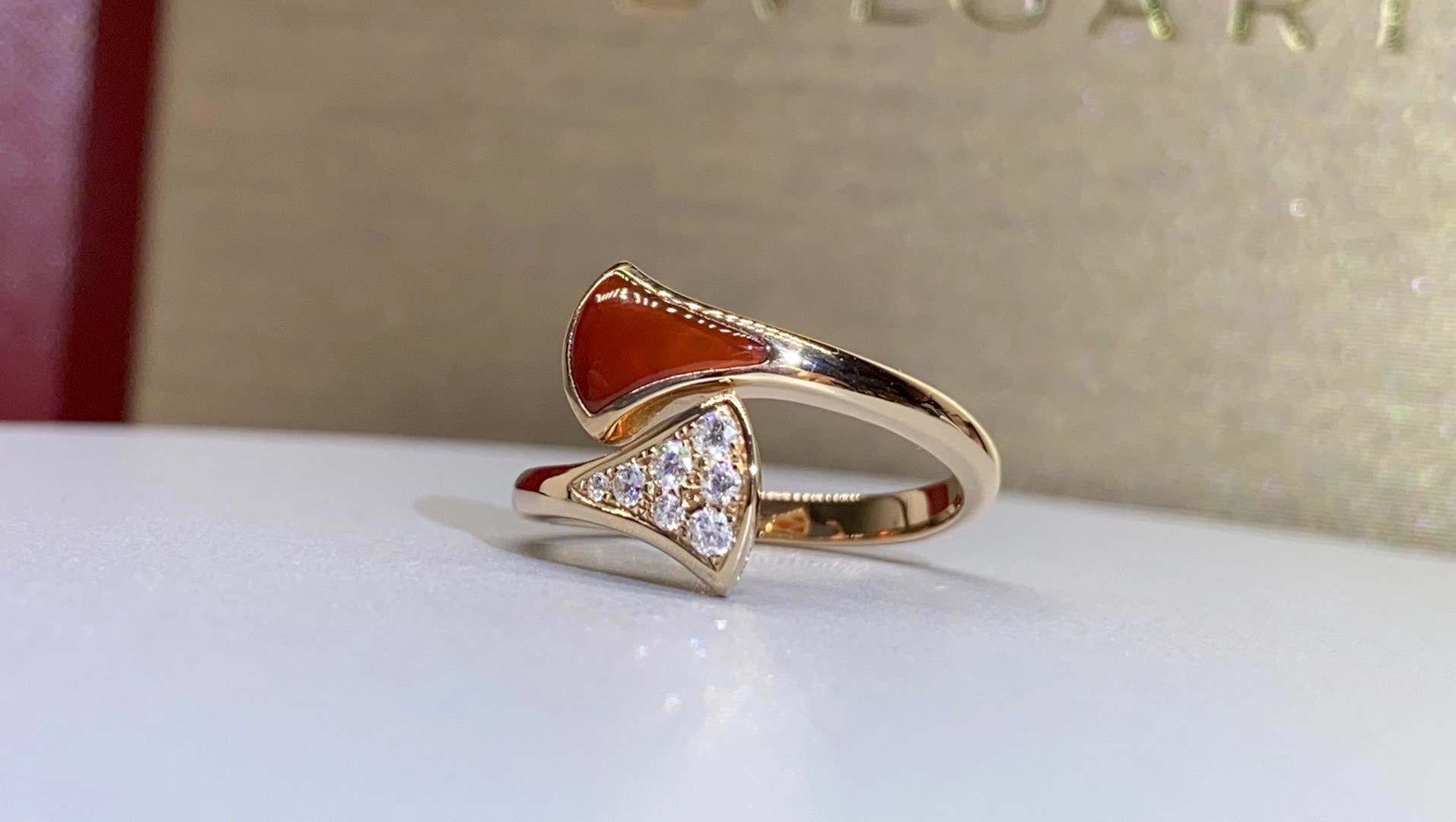 Custom Bvlgari Divas' Dream Ring Set with Carnelian Element and Pavé Diamonds