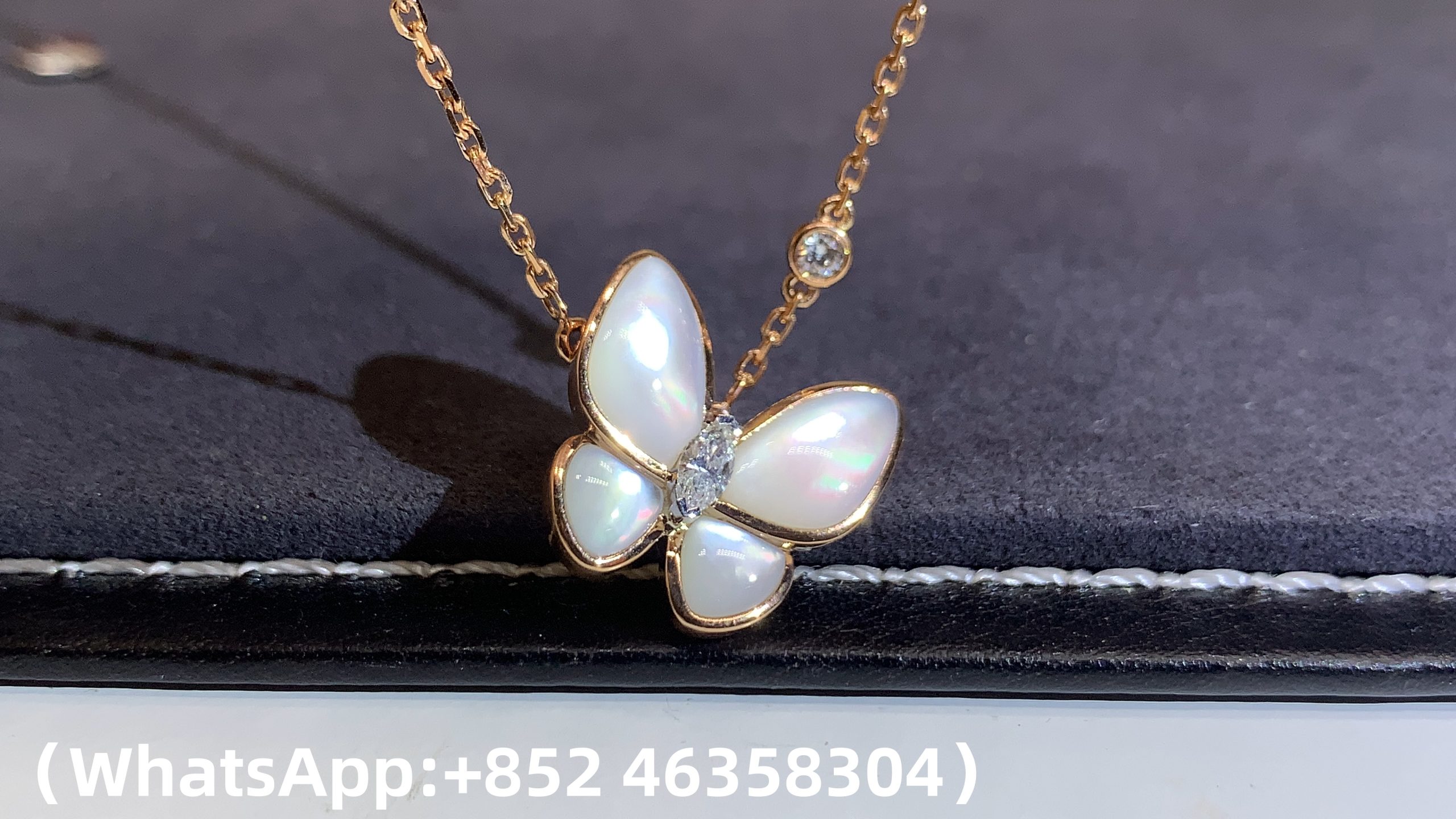Premium 1:1 Van Cleef & Arpels Two Butterfly Pendant, Diamond, Mother-of-pearl Replica - Custom Solid 18k Rose Gold