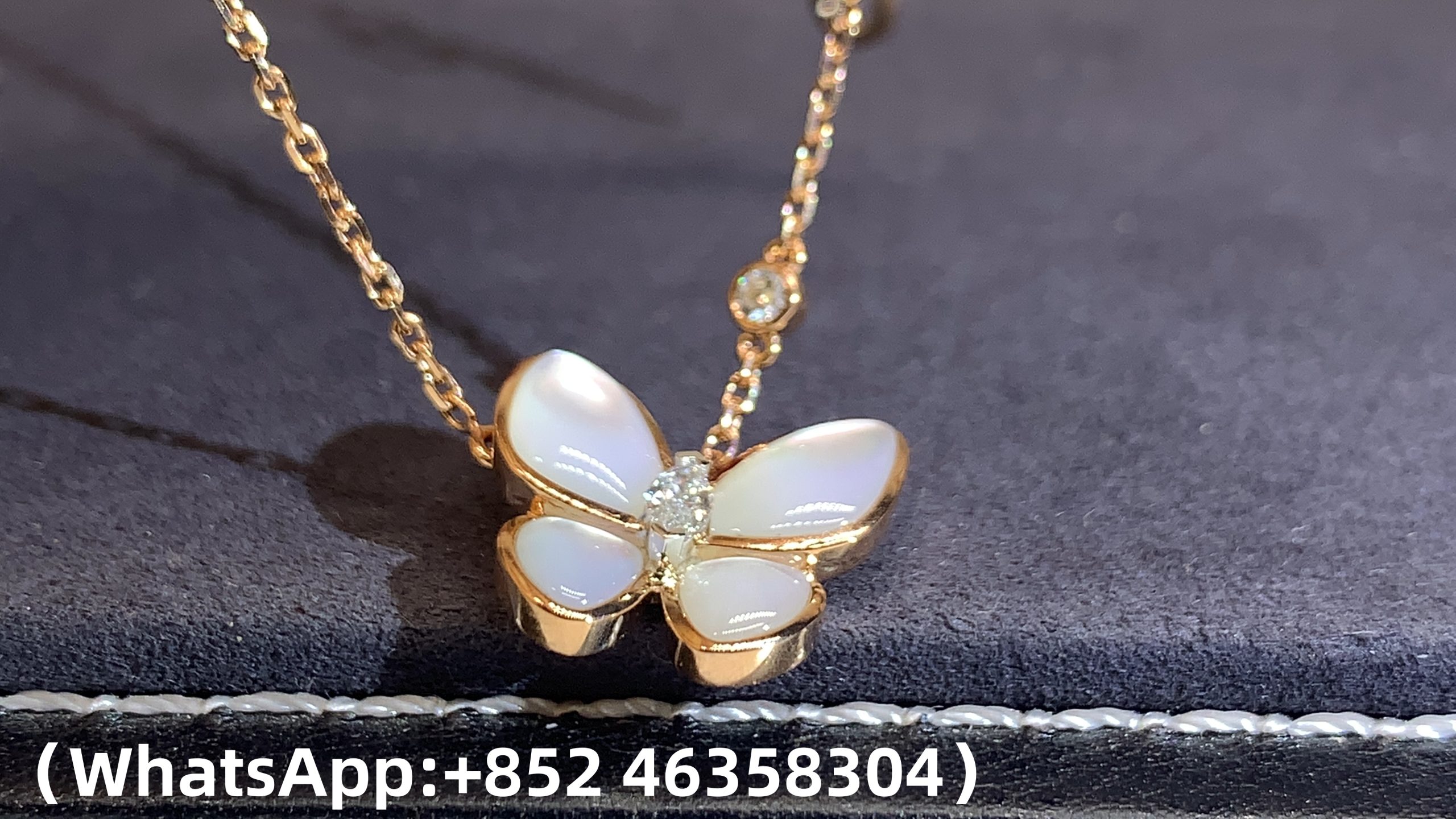 Premium 1:1 Van Cleef & Arpels Two Butterfly Pendant, Diamond, Mother-of-pearl Replica - Custom Solid 18k Rose Gold