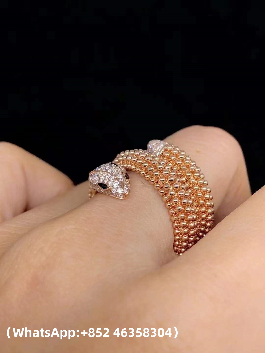 Custom Solid 18k Gold Bulgari Jewelry Serpenti Two-Coil Ring Set with Pavé Diamonds on the Head and Tail And Black Onyx Eyes