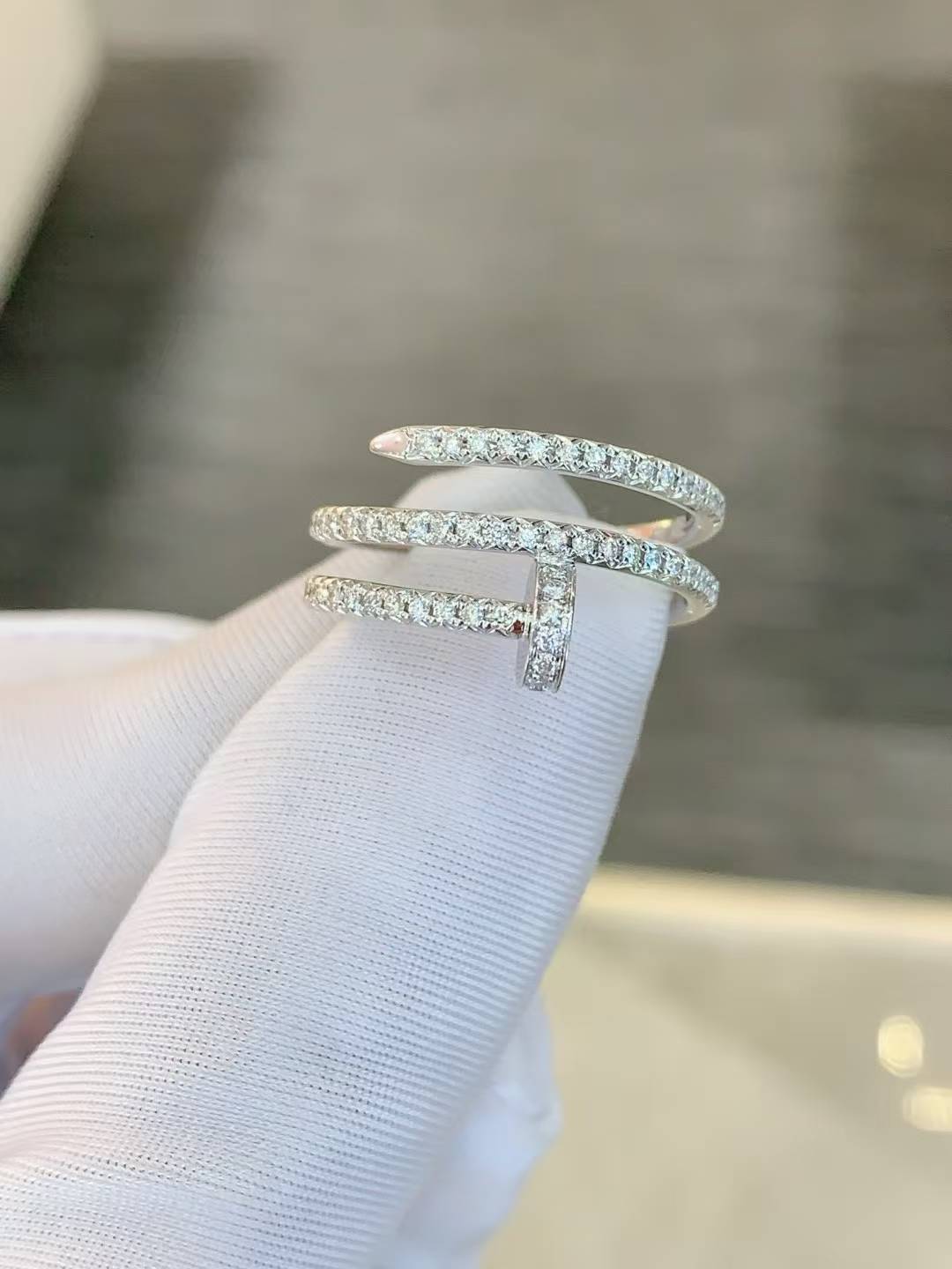 Custom Solid 18k Gold Cartier Jewelry Juste un Clou Ring Double Half-Paved