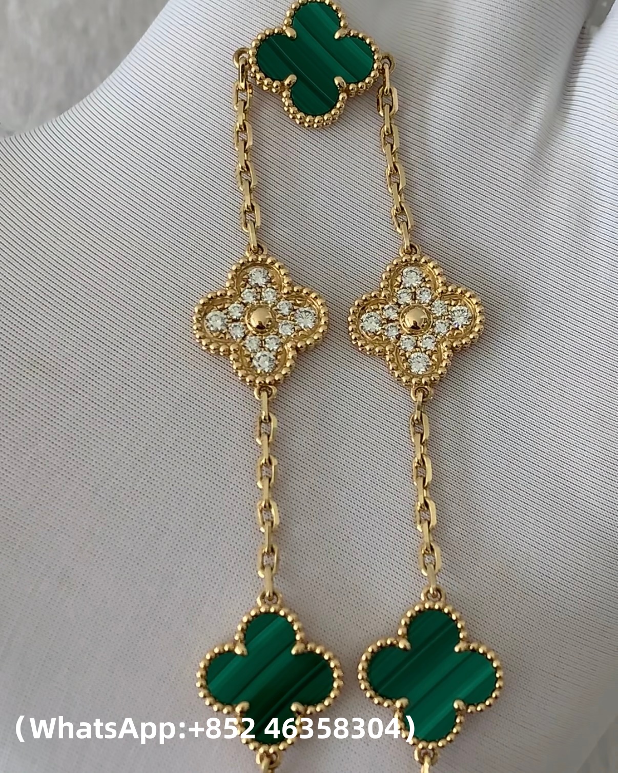 Custom Van Cleef & Arpels Vintage Alhambra Bracelet 5 motifs Diamond Malachite